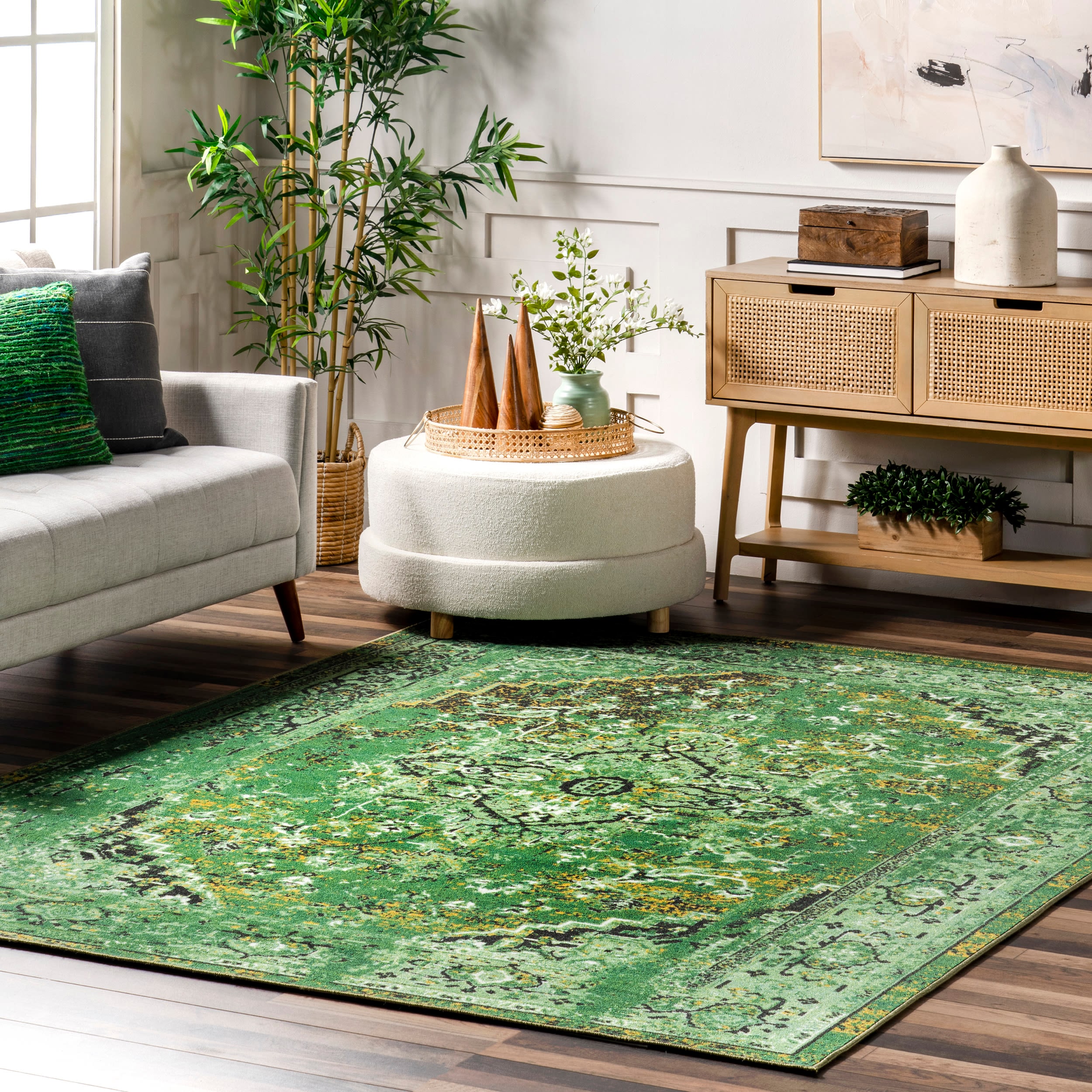 nuLOOM MCGZ01A-508 Reiko 5 x 8 (ft) Nylon Green Rectangular Indoor Distressed/Overdyed Vintage Area rug
