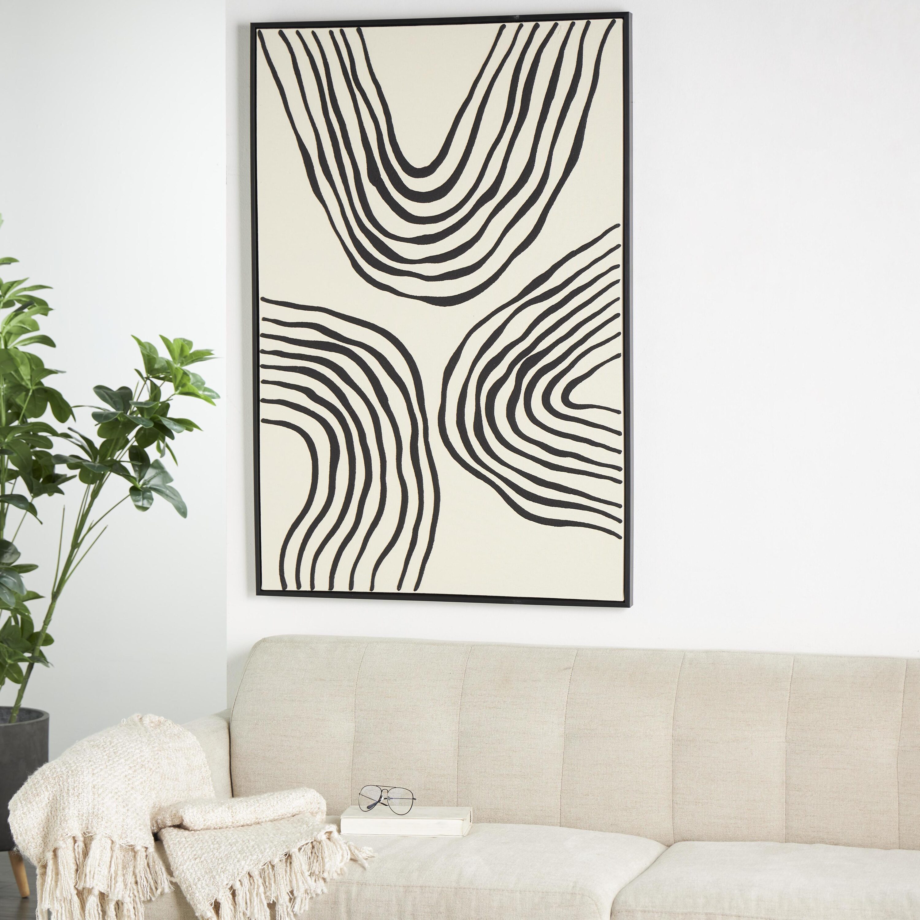 Grayson Lane 821428 49 In. x 33 In. Wavy Line Framed Wall Art with Black Wooden Frame Black Wooden Abstract Black Wood Framed 49.2-Inches H x 33.2-Inches W Abstract Painting