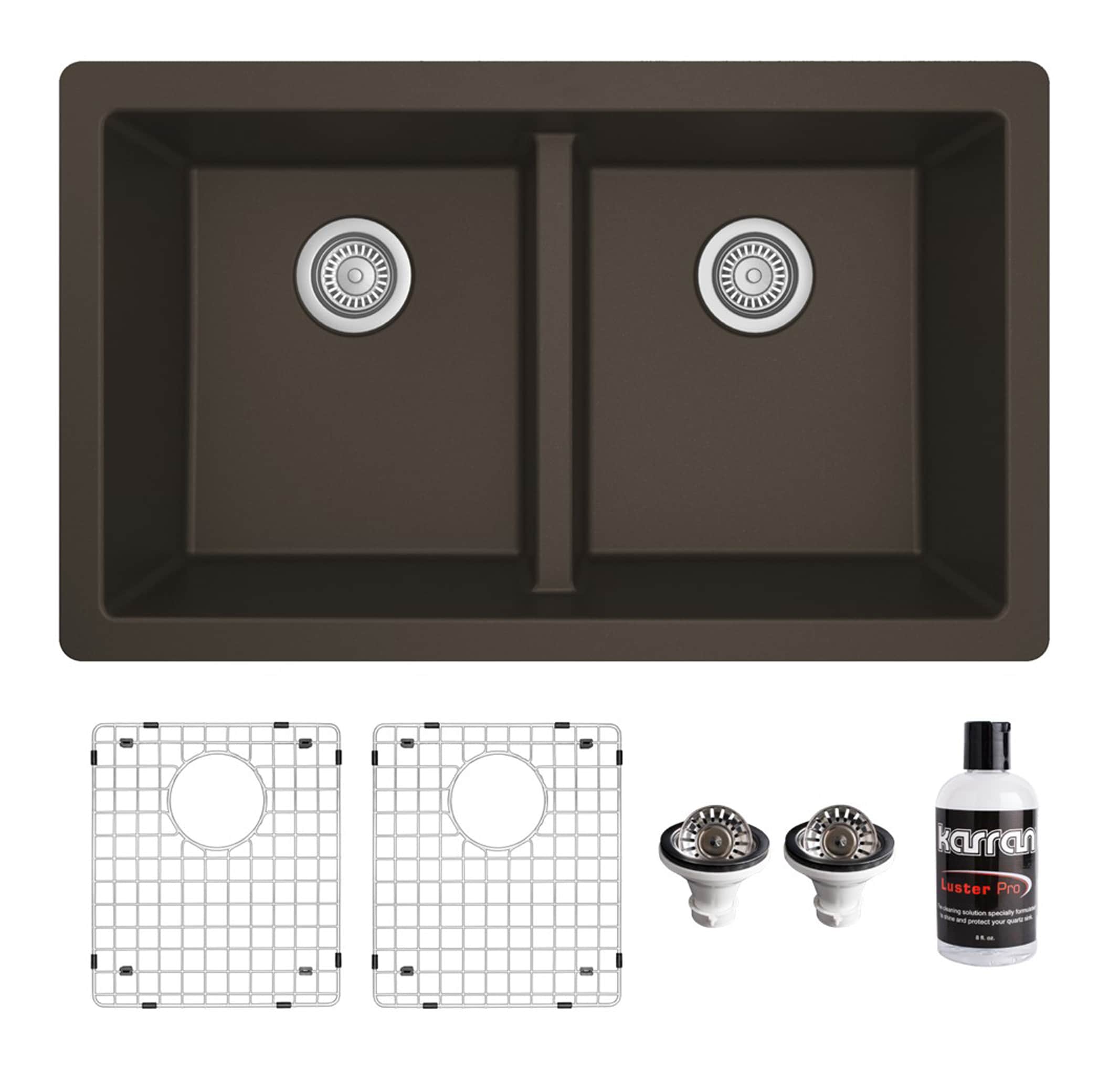Karran QU-810-BR-PK1 Undermount 32-in x 19.5-in Quartz Double equal bowl Kitchen Sink