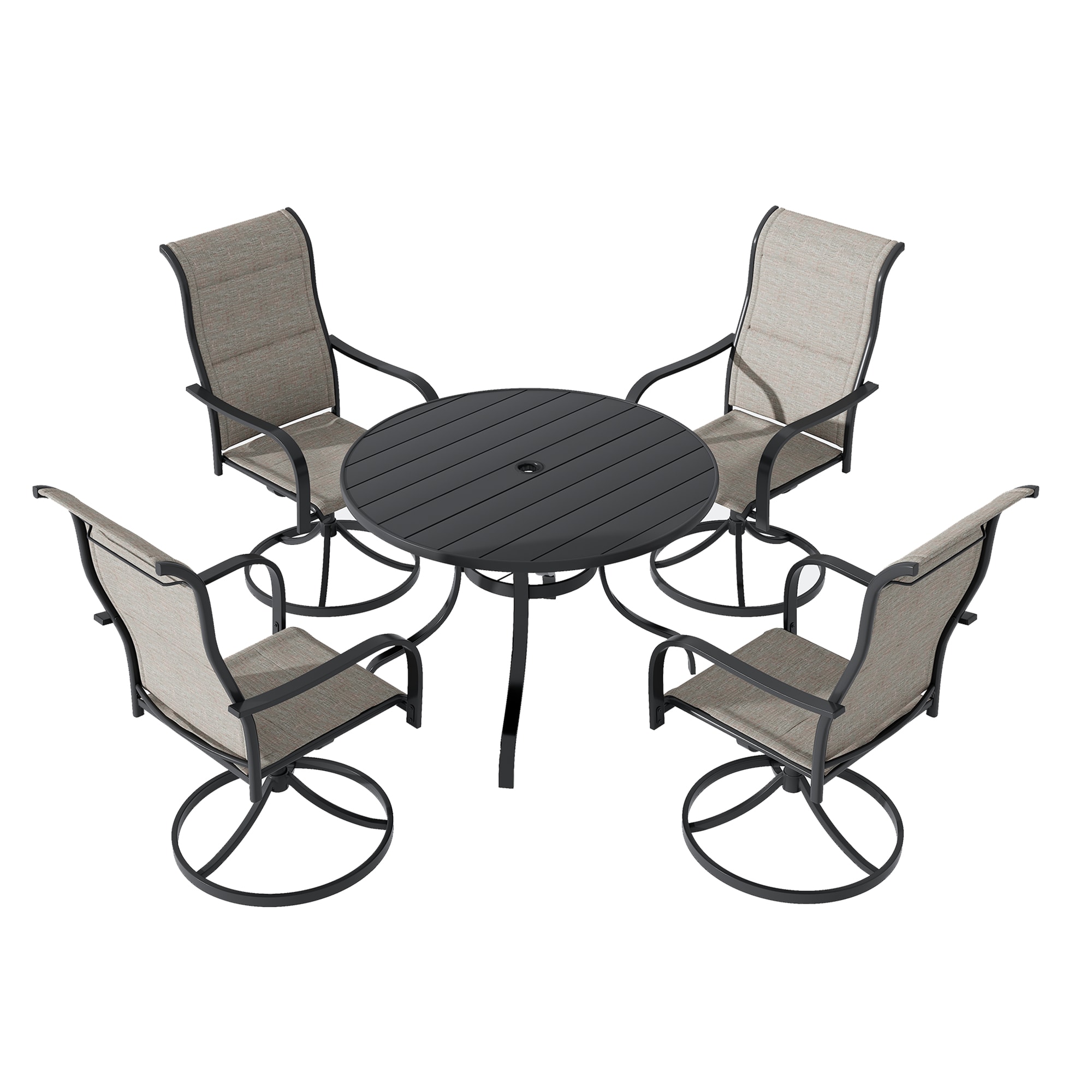 5-Piece Multiple Colors/Finishes Woven Patio Dining Set Iron Round Table with 4 Swivel Chairs | - Clihome C5020T73A-CL