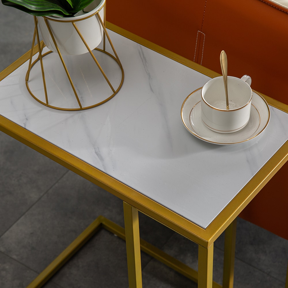 Gold Metal Frame White Marble Top C-Side Table