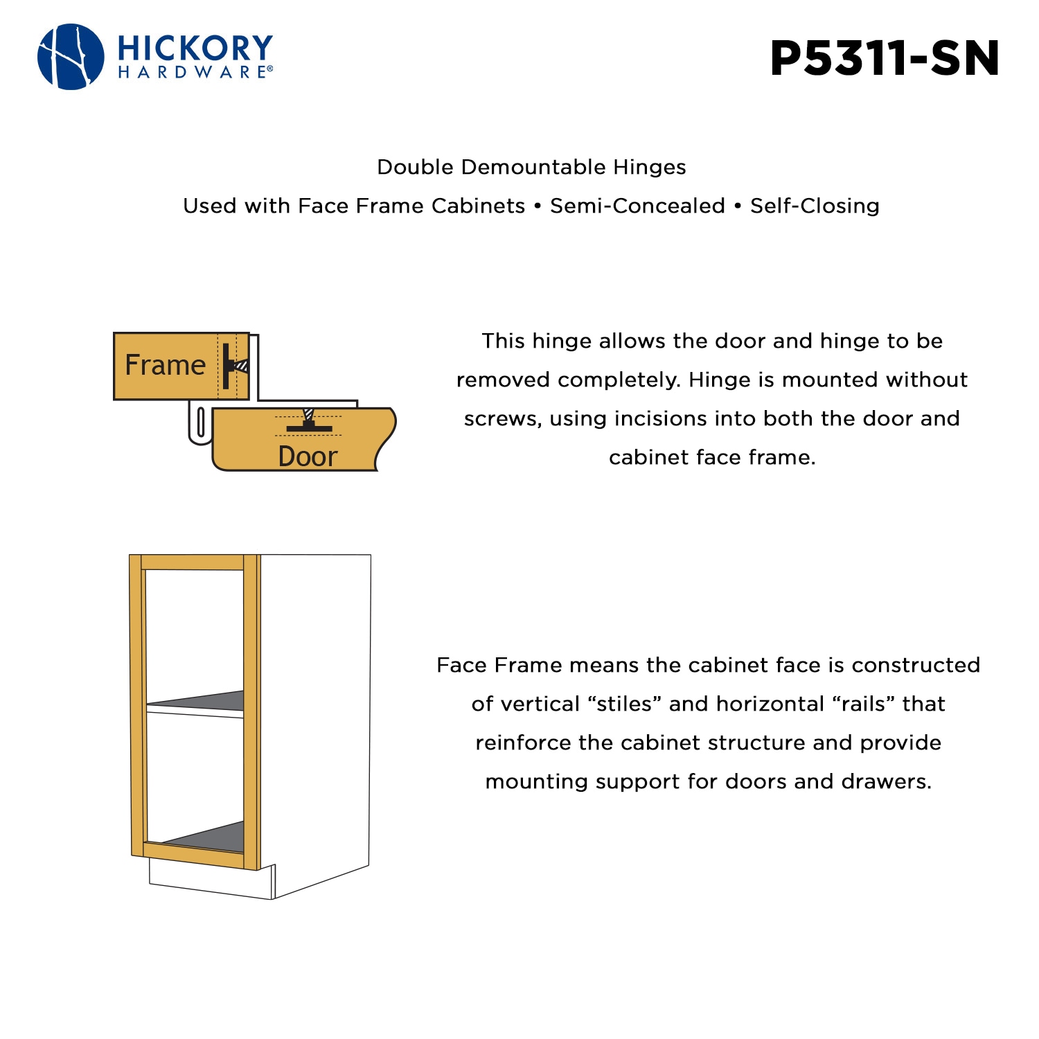Hickory Hardware P5311-SN Cabinet-Hinges - View #4