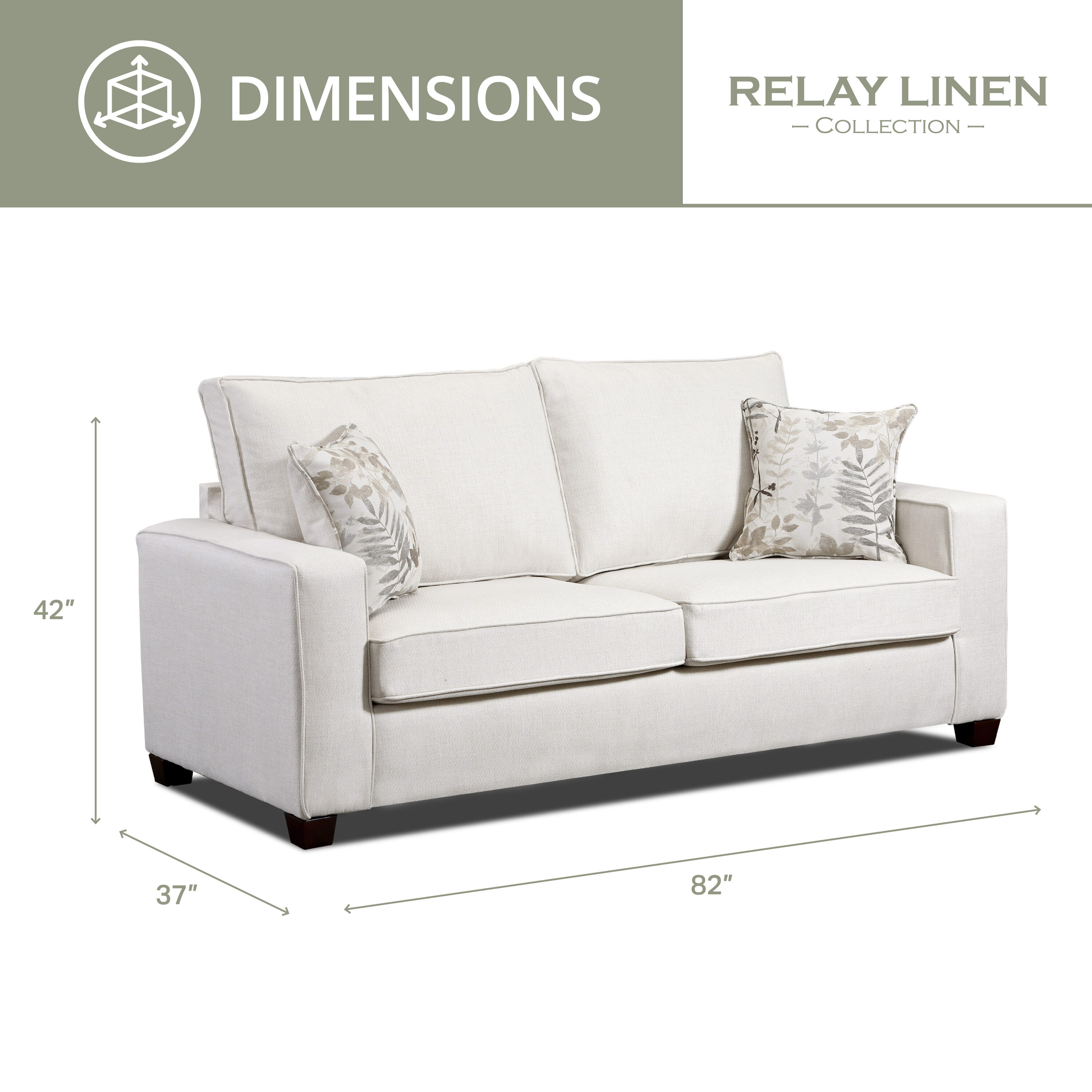 Relay Linen Sofa with Removable Cushions and Throw Pillows
