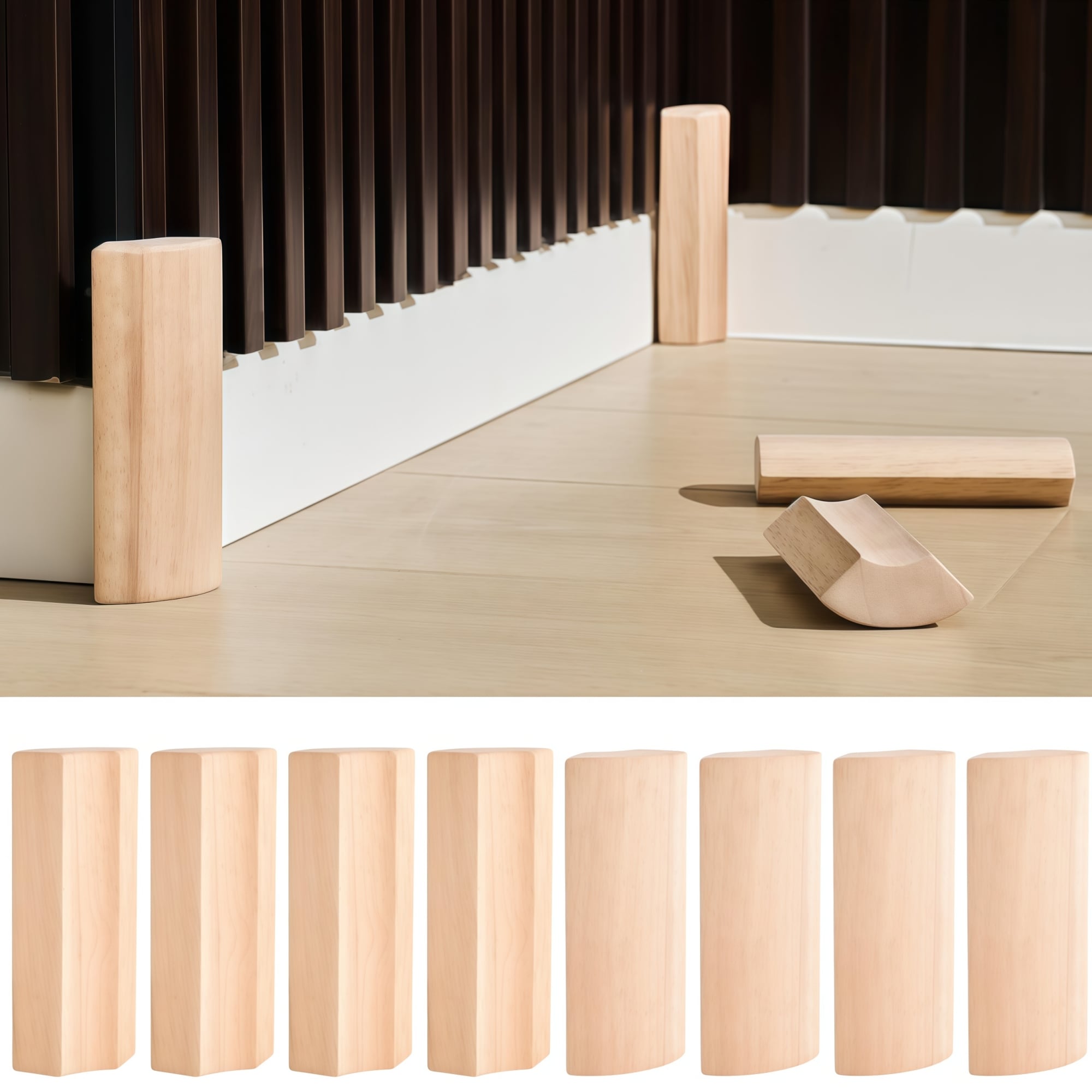 Numhew 5.5in H 8-Piece Rounded Outside Bullnose Natural Pine Baseboard Corner Molding