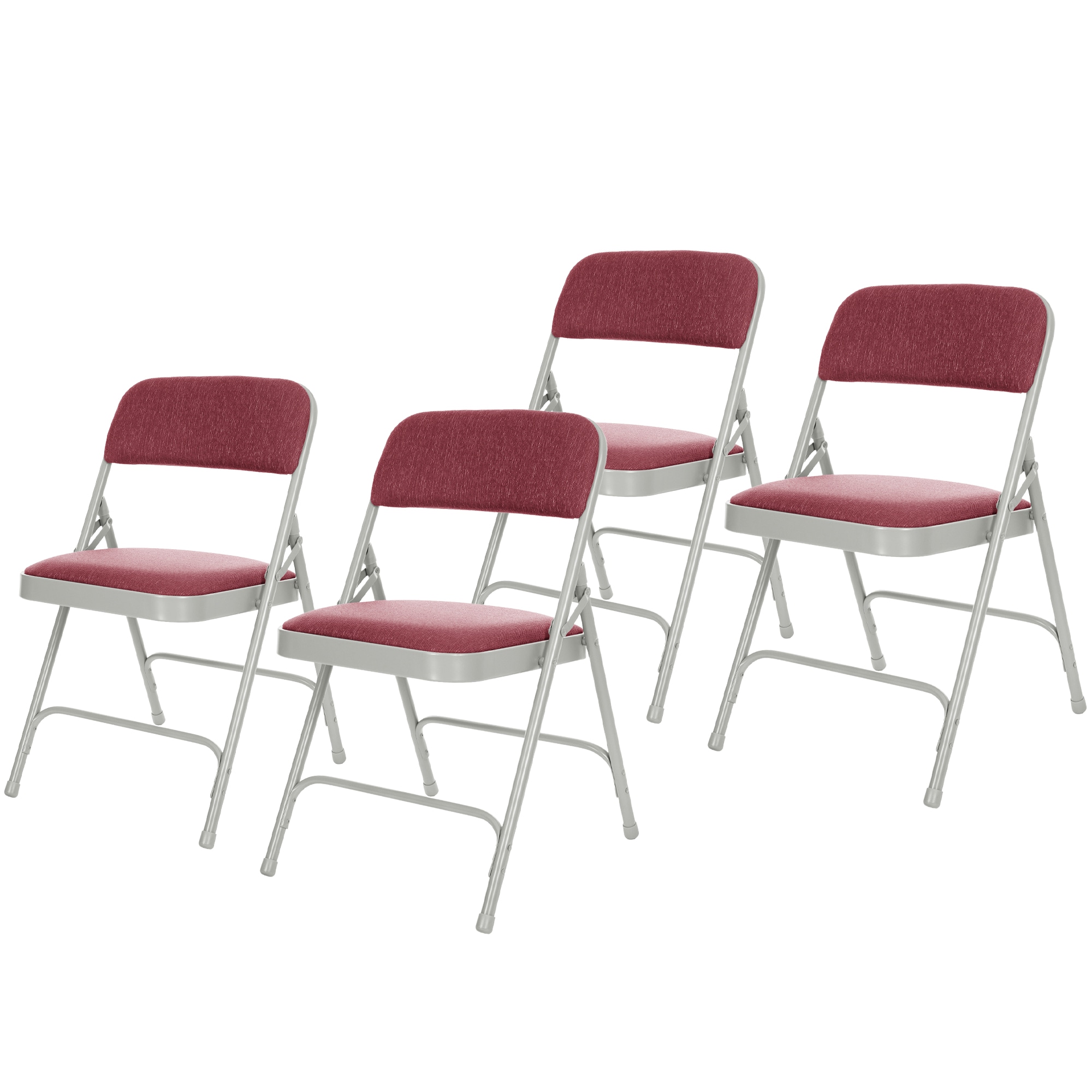 Burgundy Upholstered Metal Folding Arm Chair Set of 4