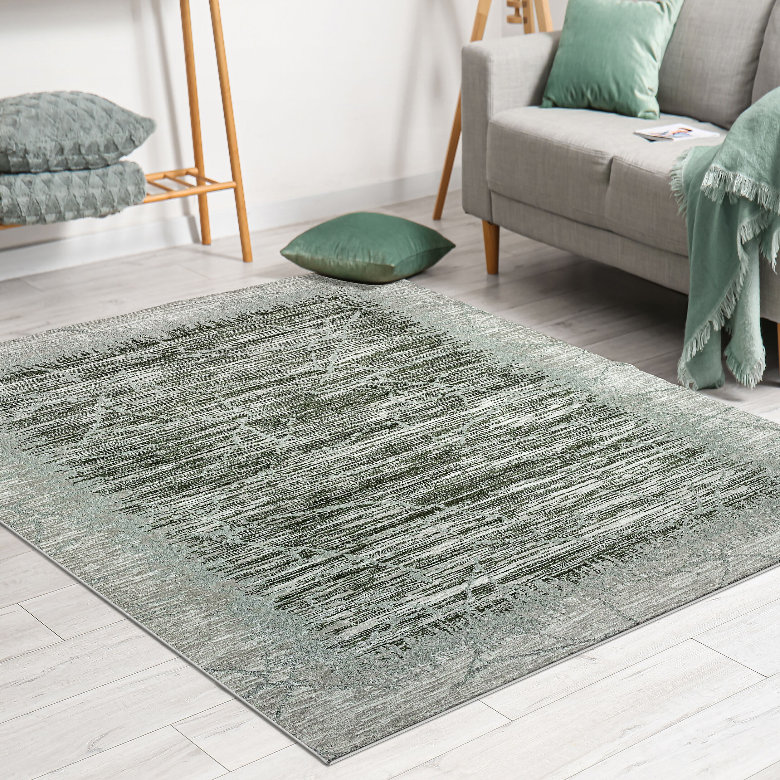 Radici USA 1229/1032/GREEN Davide 5 x 8 (ft) Loomed Polypropylene Green Rectangular Indoor Abstract Mid-Century Modern Area rug