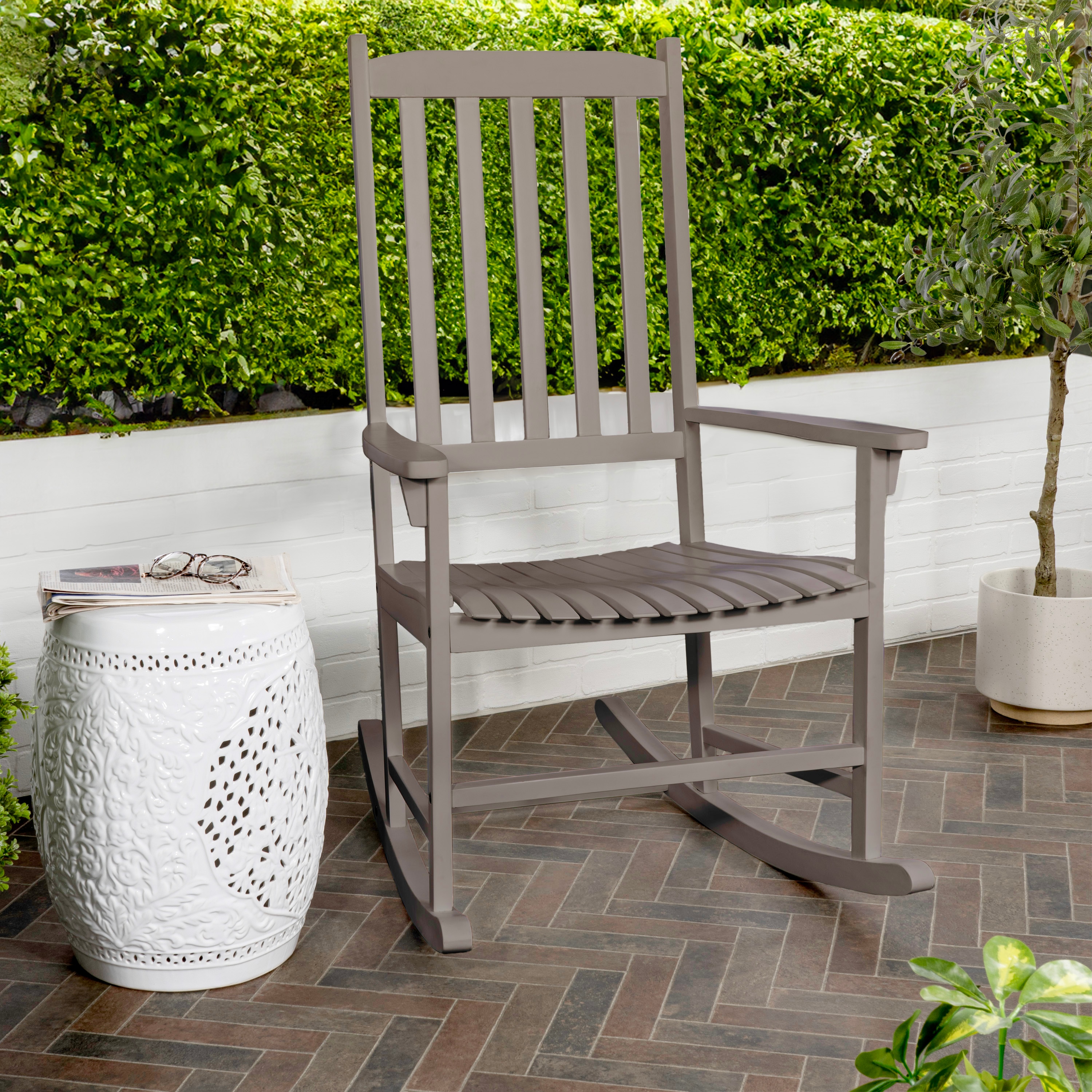 Gray Acacia Wood Windsor Slat-Back Rocking Chair