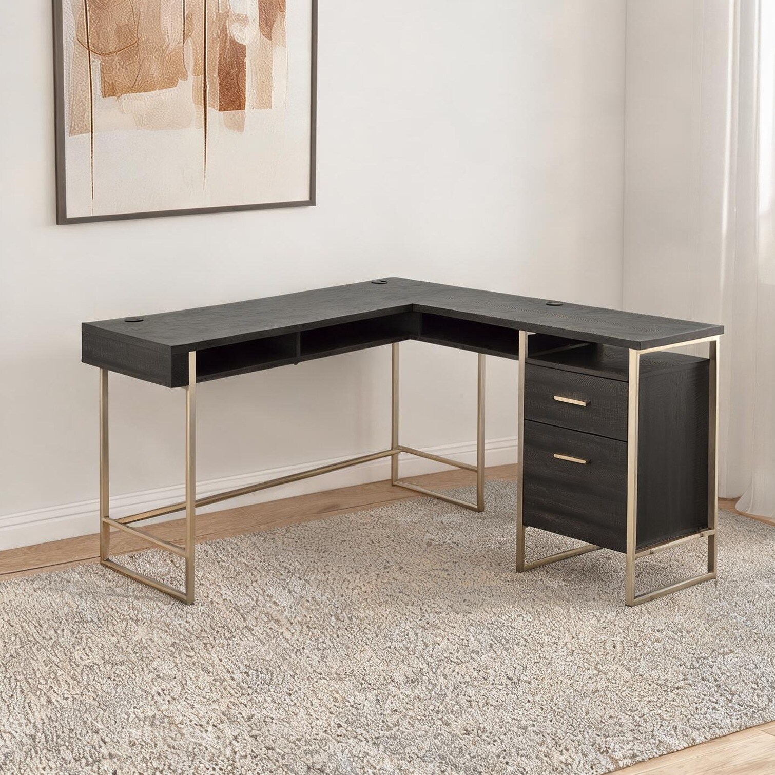 chillscreamni Engineered wood L-shaped computer desk with spacious work ...