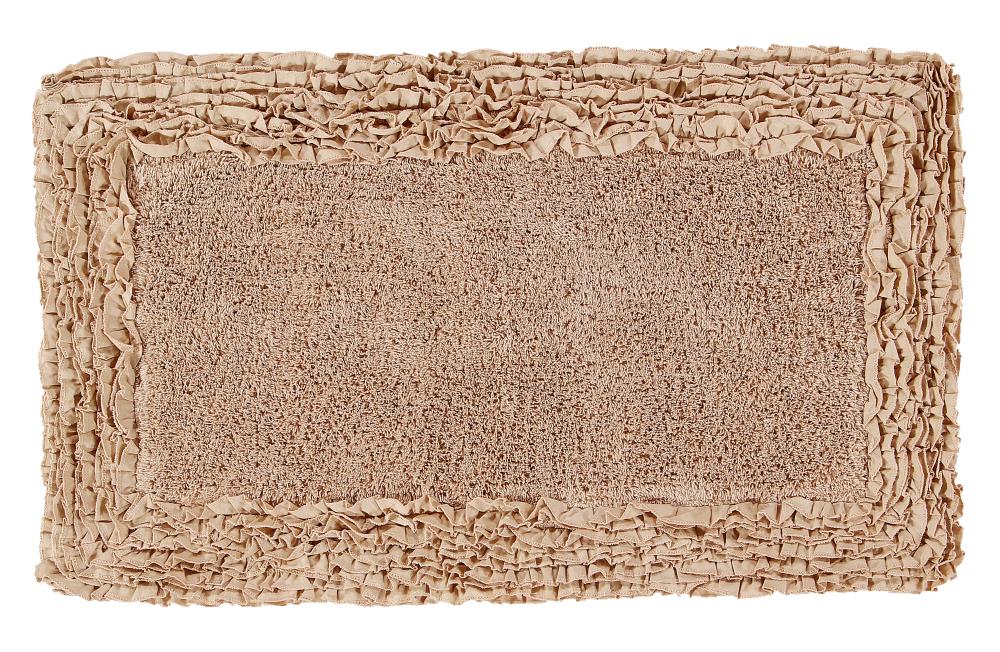 Shaggy Beige Cotton Bath Rug with Border, 24" x 40"
