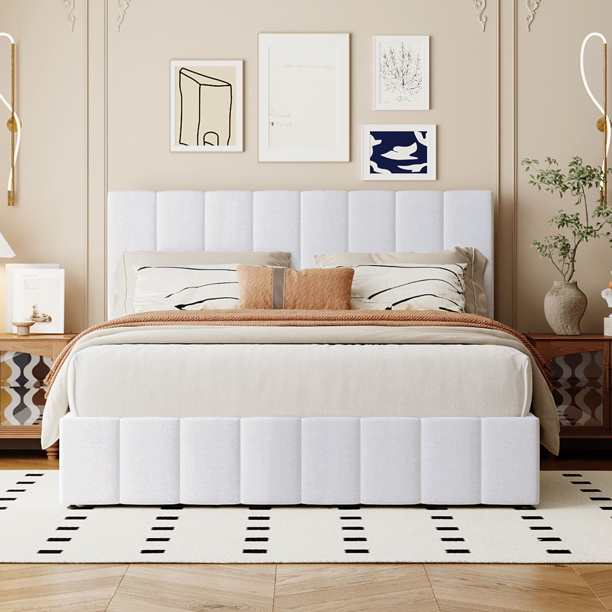 JIMSMAISON JMLFFB03W-Q White Queen Composite Upholstered Bed