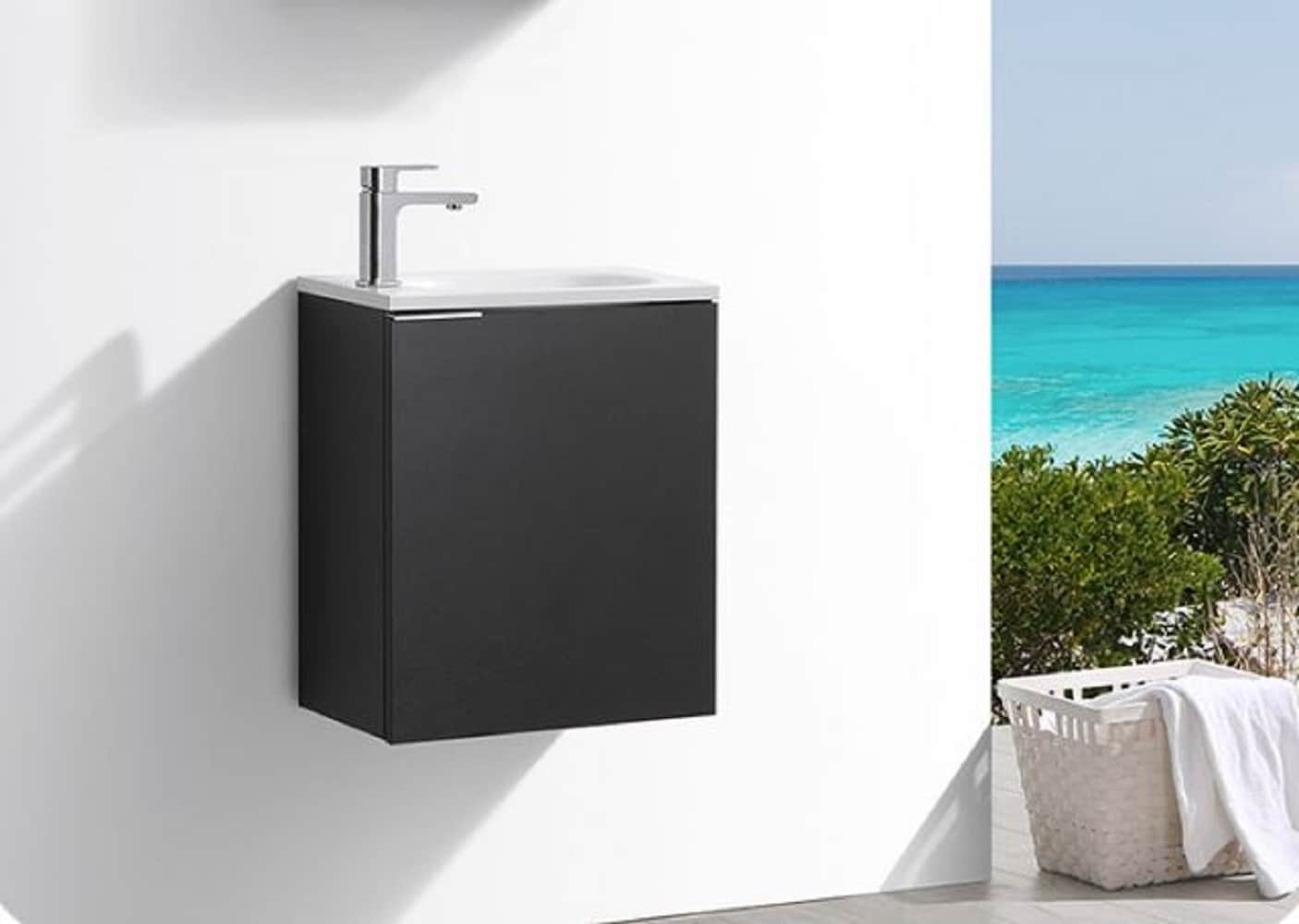 Valencia 20" Black Wall-Mount Vanity with White Acrylic Sink