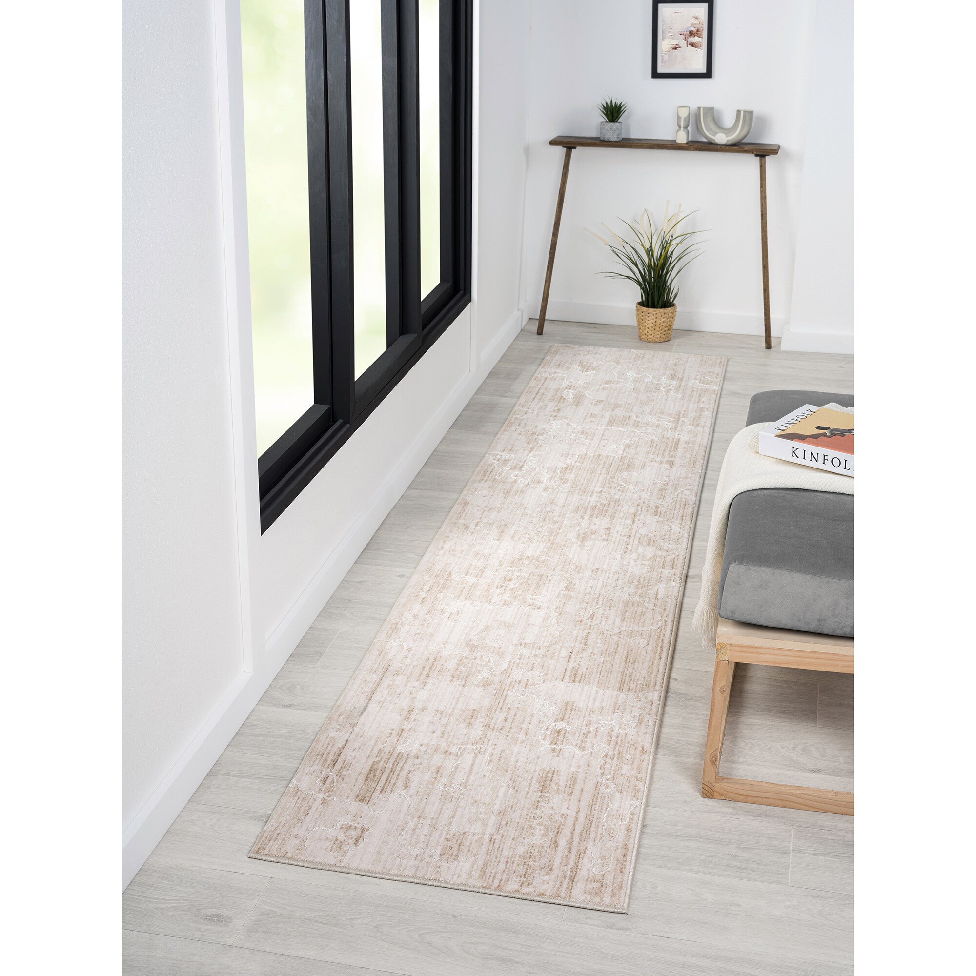 LR Home 8408A1590304J8 2 x 8 (ft) Loomed Polyester Beige Rectangular Indoor Abstract Farmhouse/Cottage Runner rug
