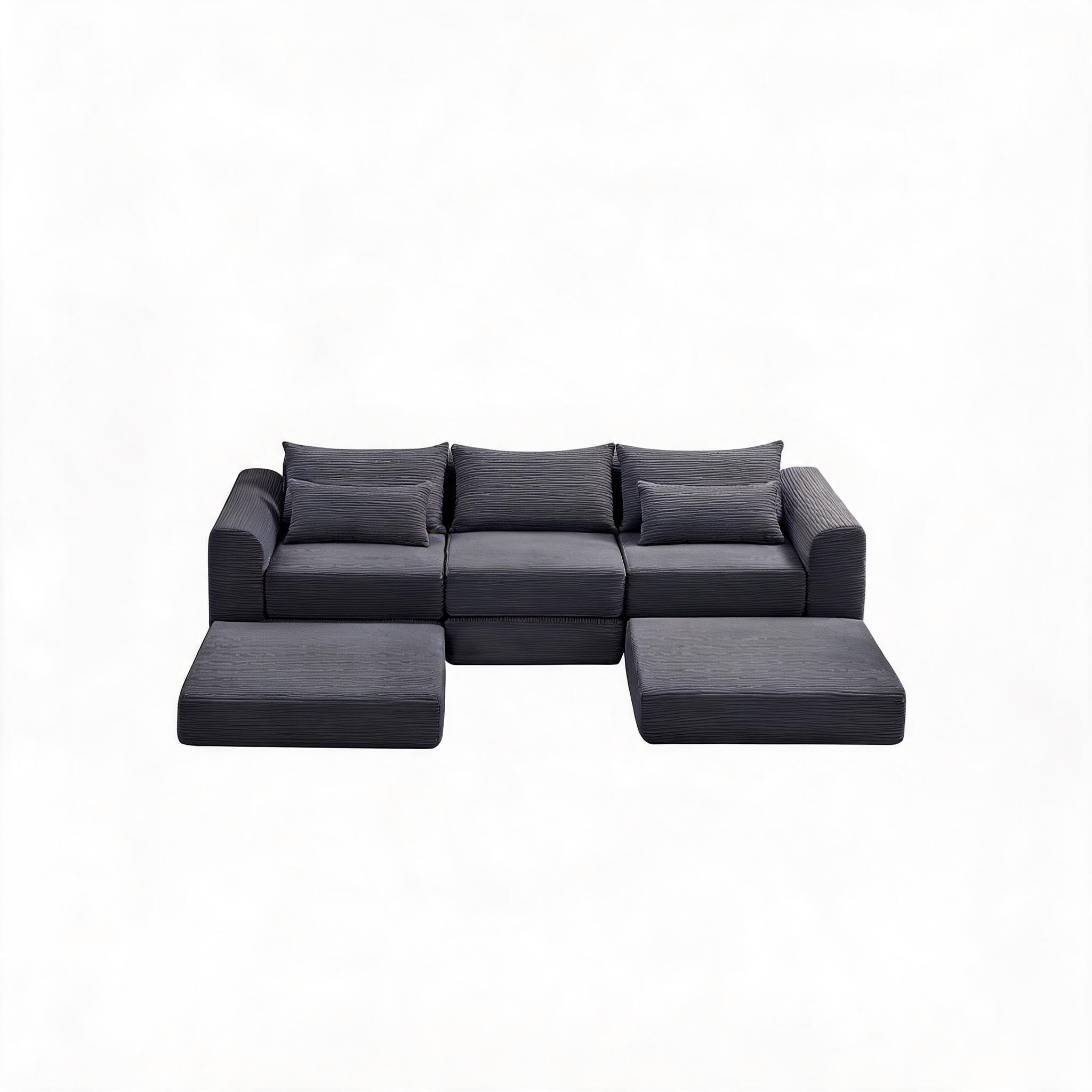 Horizons Prime - 100 inch Grey Corduroy Fabric Upholstered L Shaped Sectional Sofa with 5 Pillows...