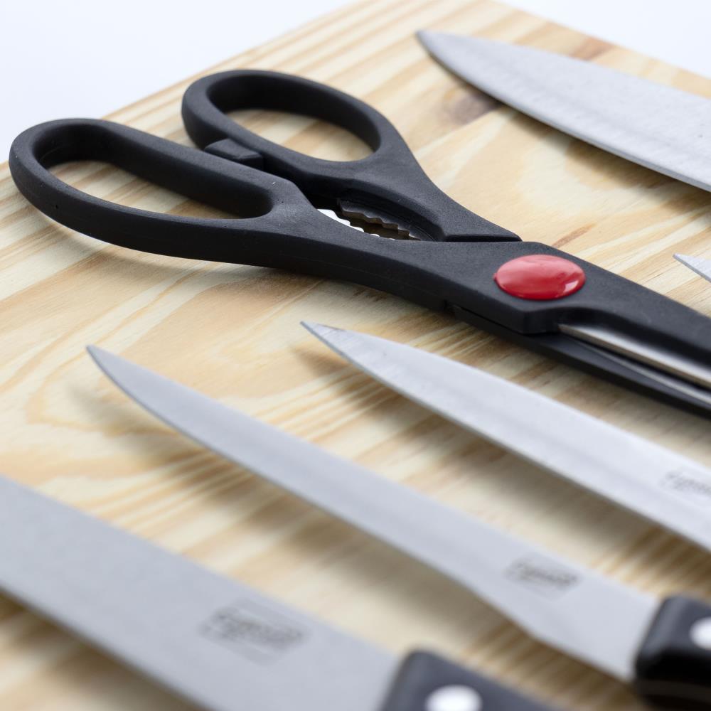 Wooden Chopping Board with Knife Set and Scissor, 6 Piece