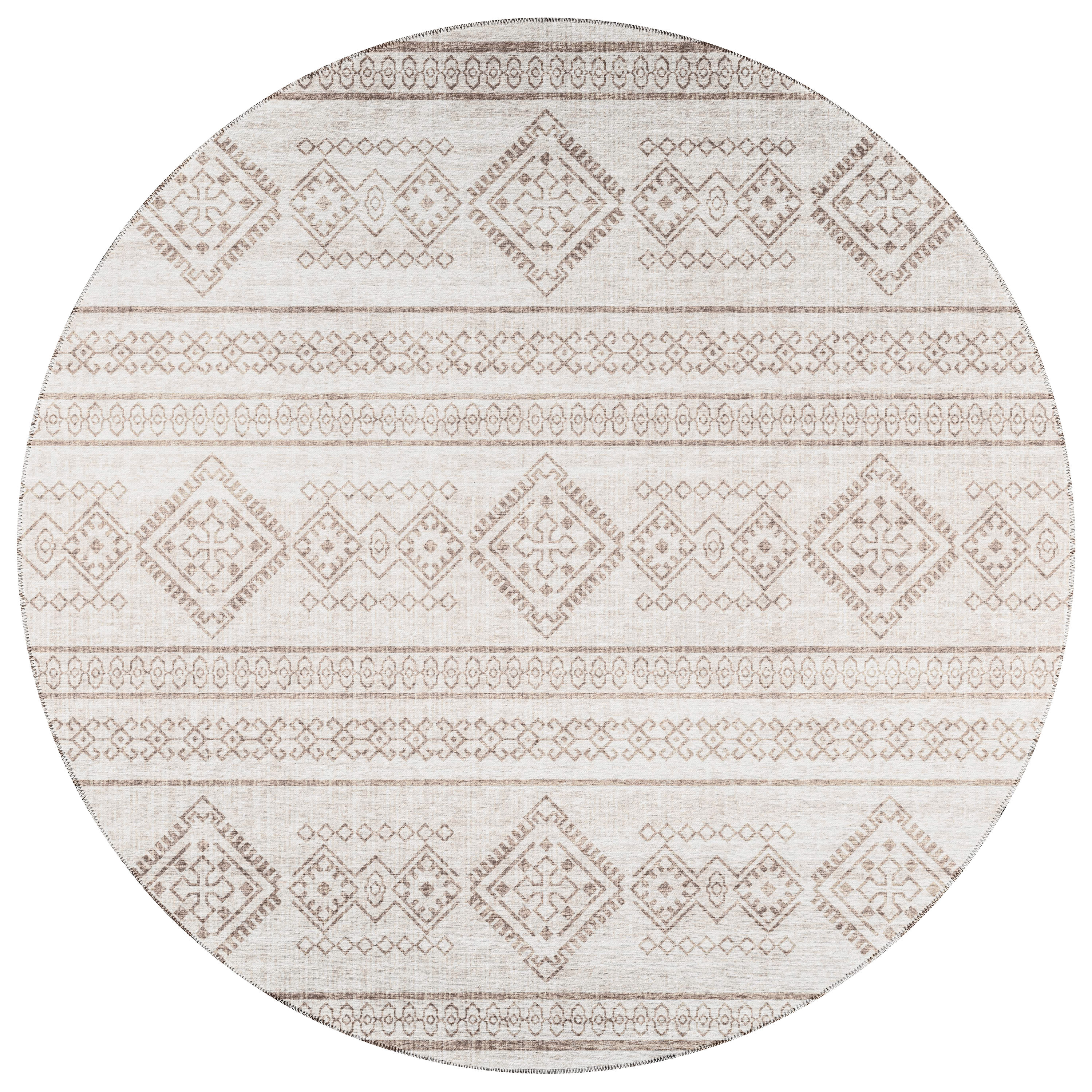 Addison Rugs AYU44TA8RO Yuma 8 x 8 (ft) Chenille Taupe Round Indoor/Outdoor Geometric Southwestern Area rug