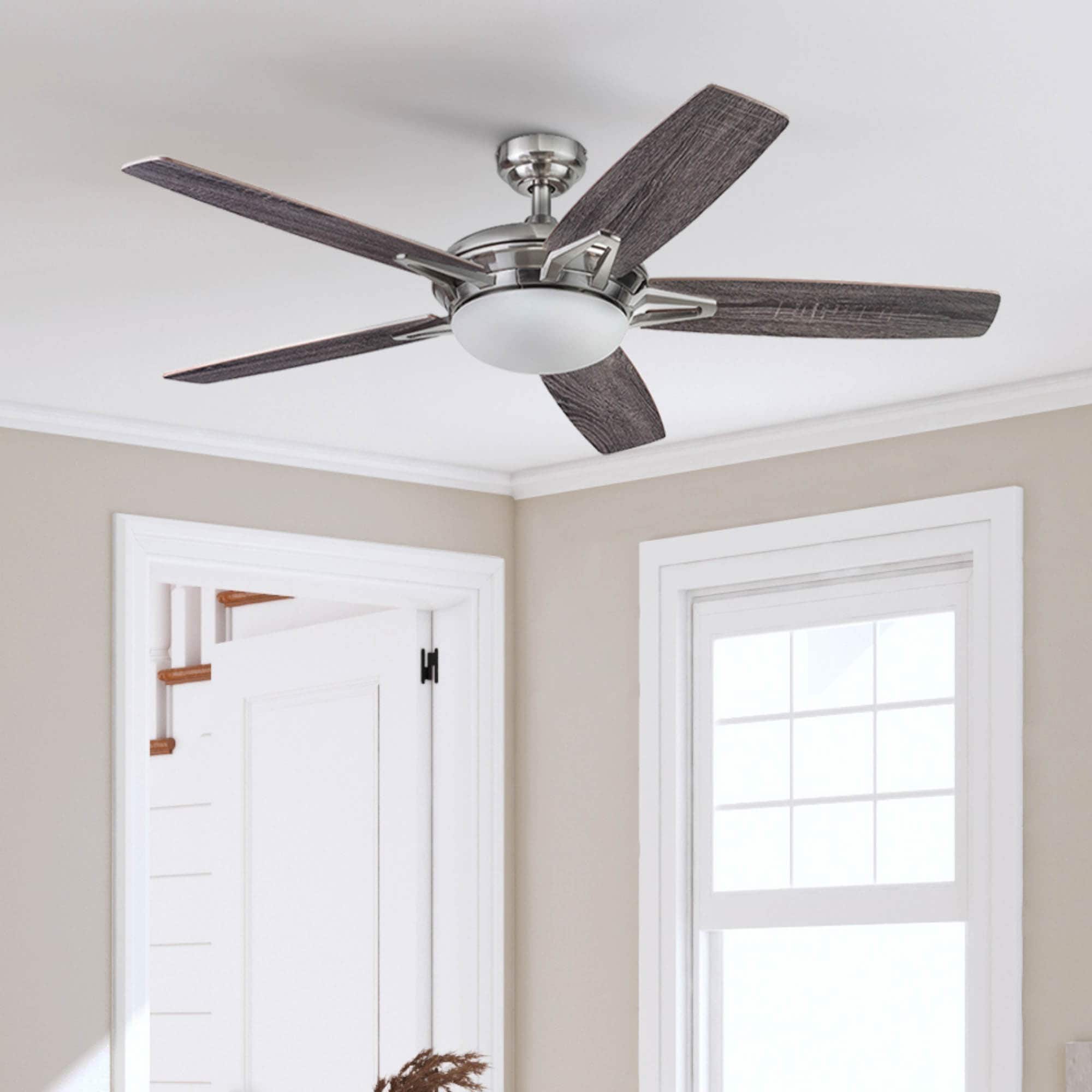 Prominence Home 51482-26 Clancy 52-in Brushed Nickel with Carmel Walnut Coal Blades Ceiling Fan With Light - Remote Included ( 5 -Blade )