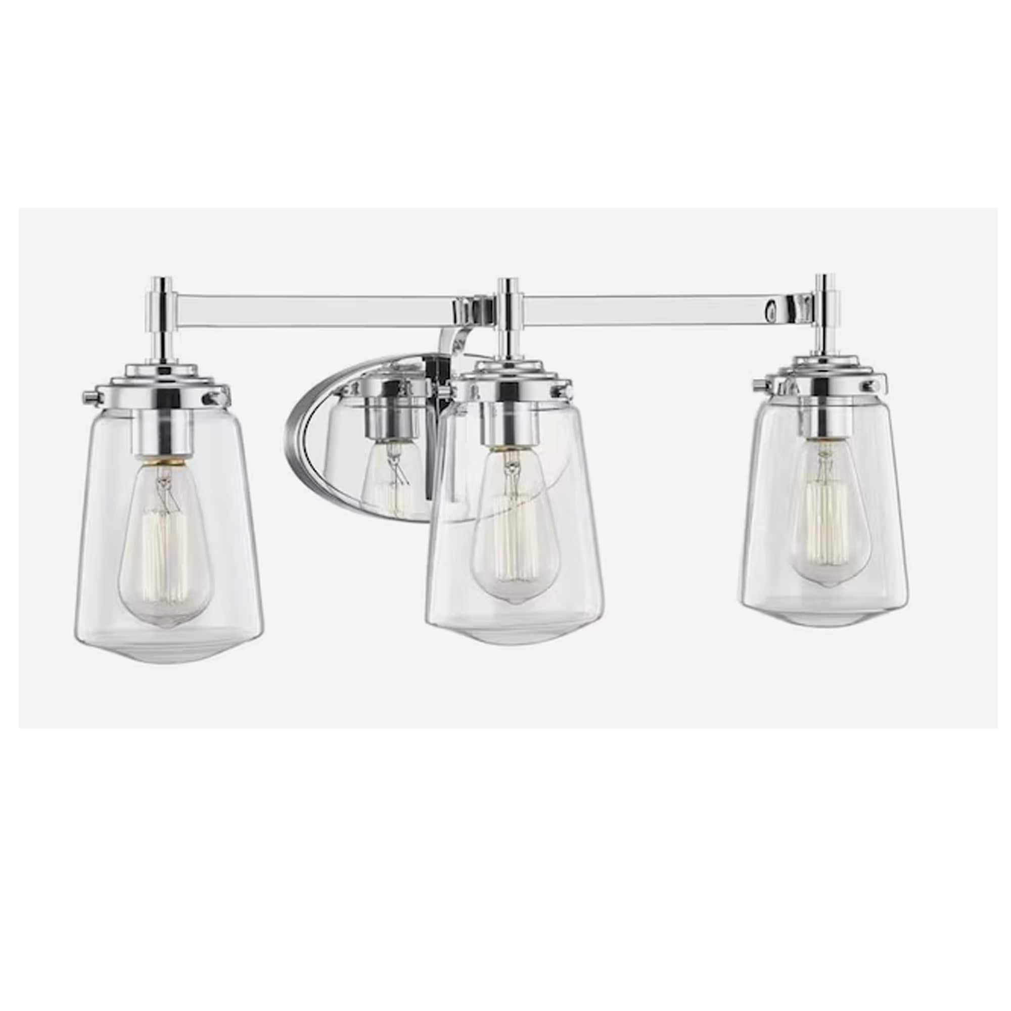 allen + roth FV24-034-CH Wyatt 23.9-in 3 -Light Polished Chrome Farmhouse Vanity light bar