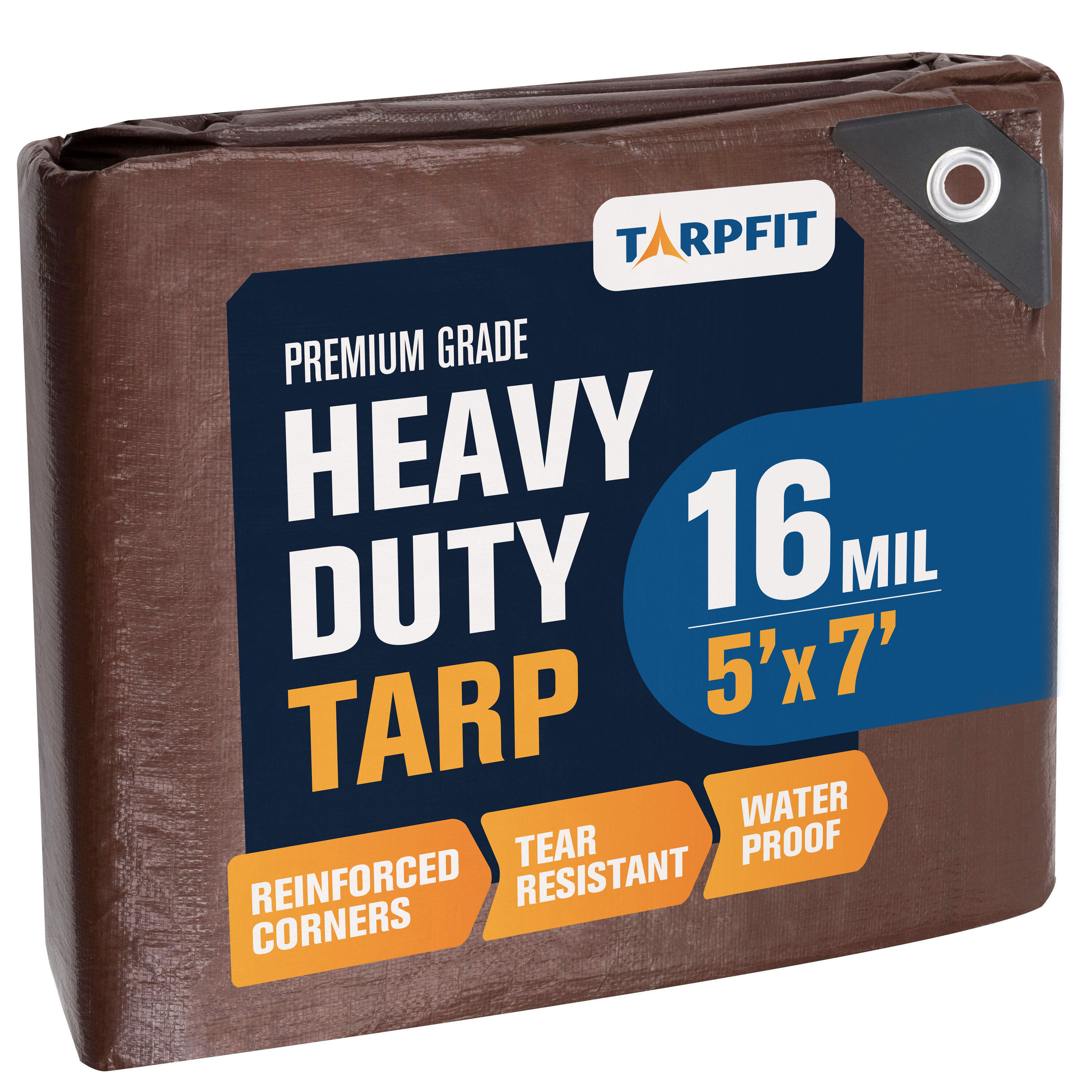 TARPFIT T16F-BR57 5-ft x 7-ft Brown Waterproof Commercial Polyethylene 16-mil Tarp