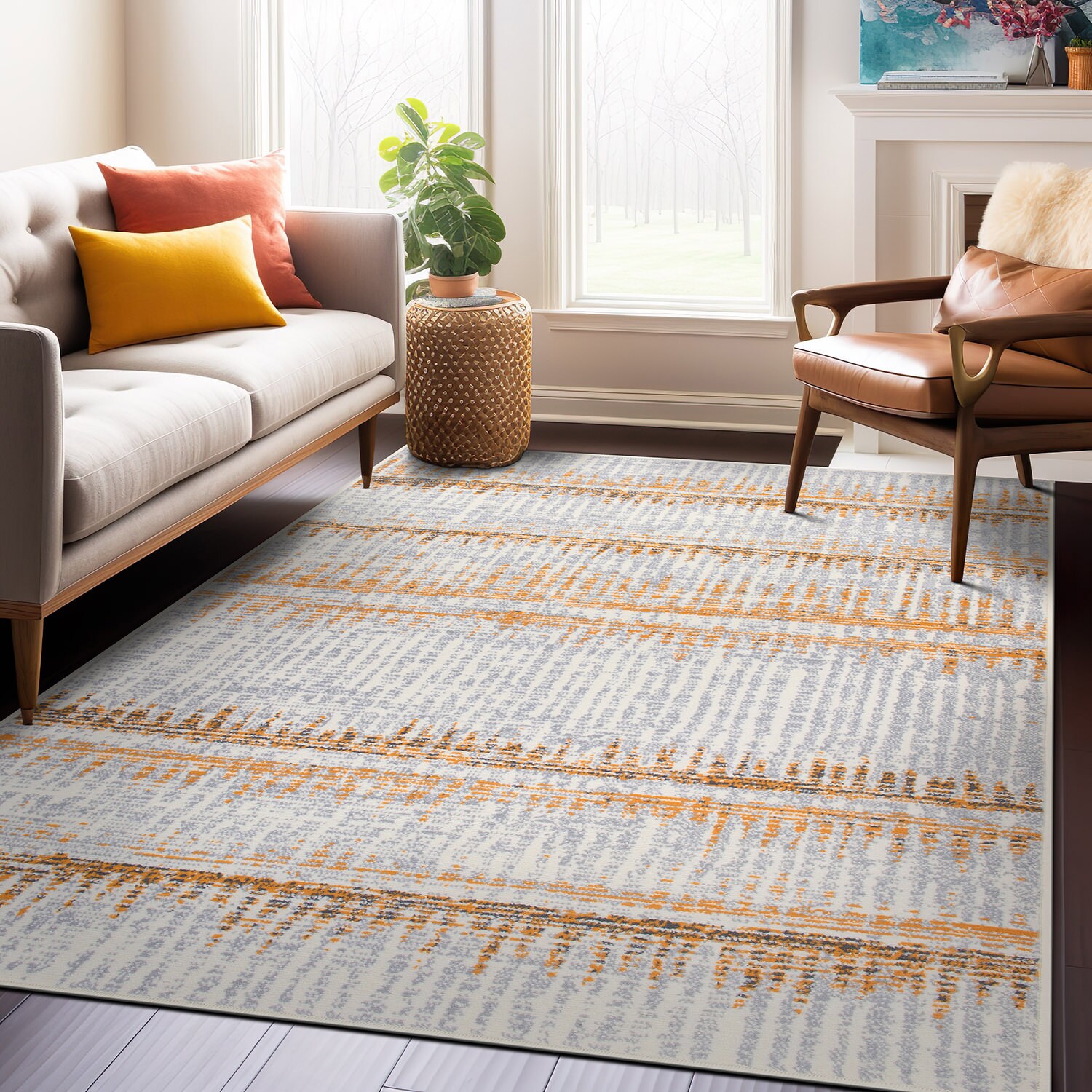 World Rug Gallery 3012YELLOW5X7 5 x 7 (ft) Loomed Polypropylene Yellow Rectangular Indoor Abstract Area rug