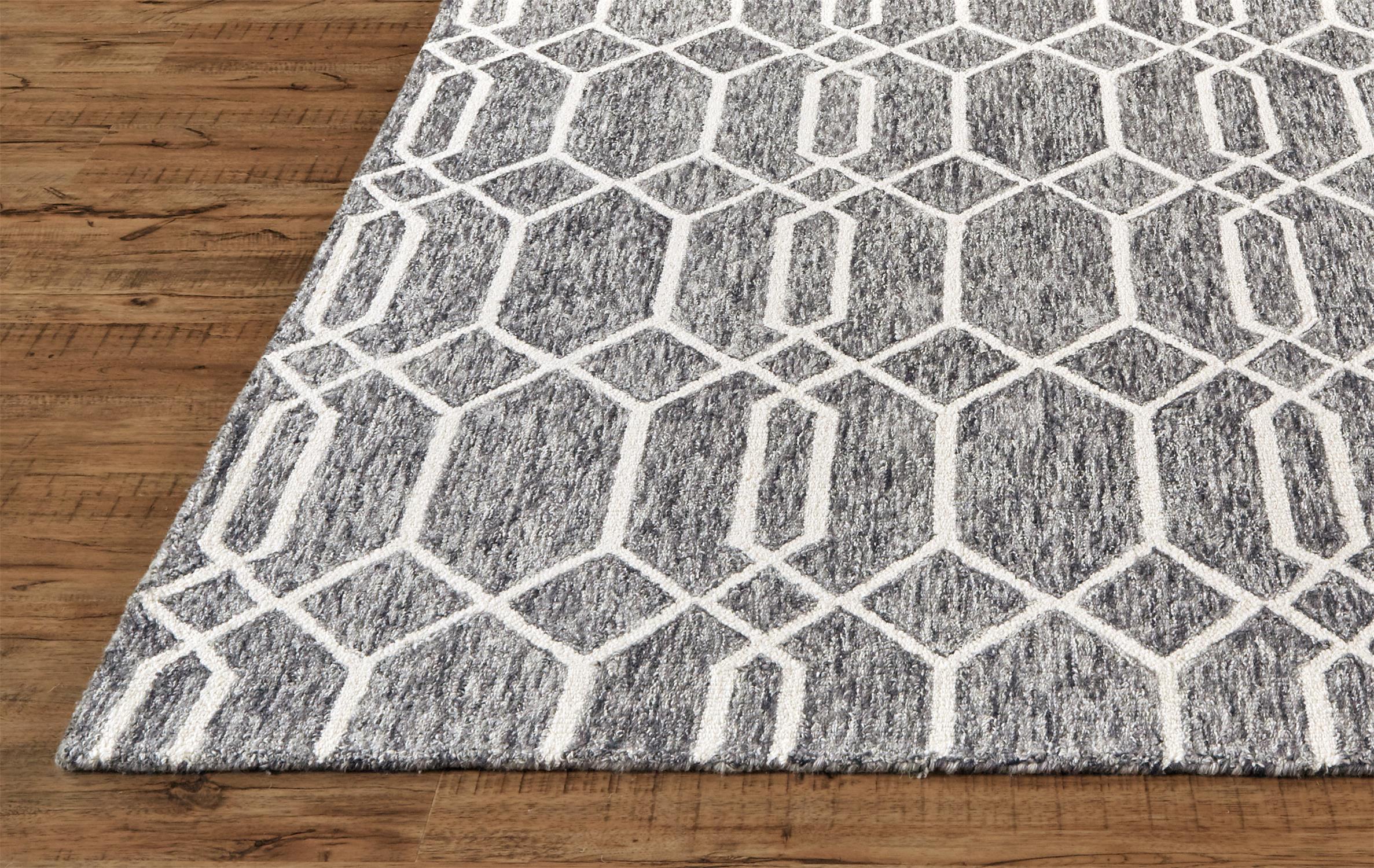 Gray and White Wool Trellis Area Rug