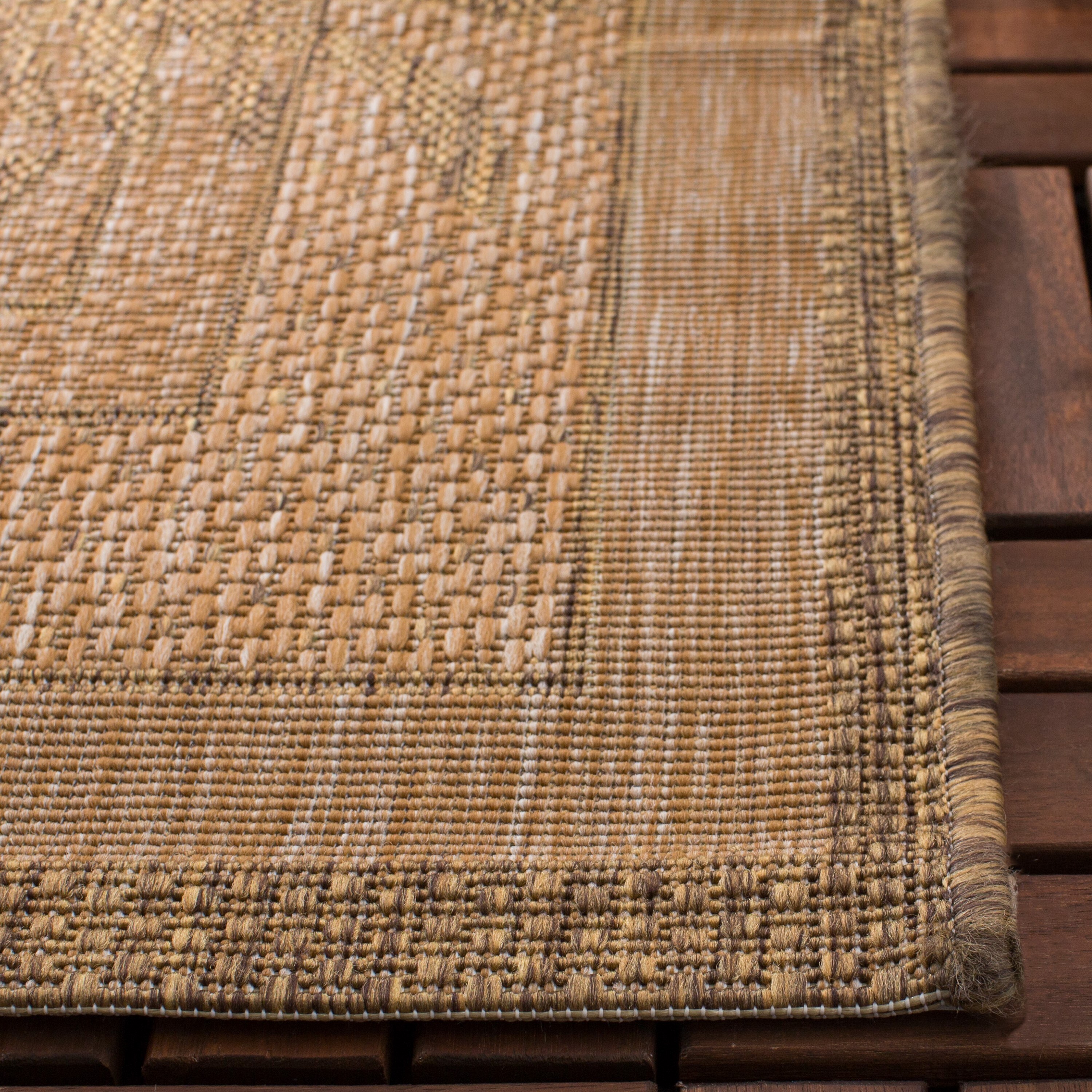 Natural Gold Flat Woven Rectangular Synthetic Area Rug