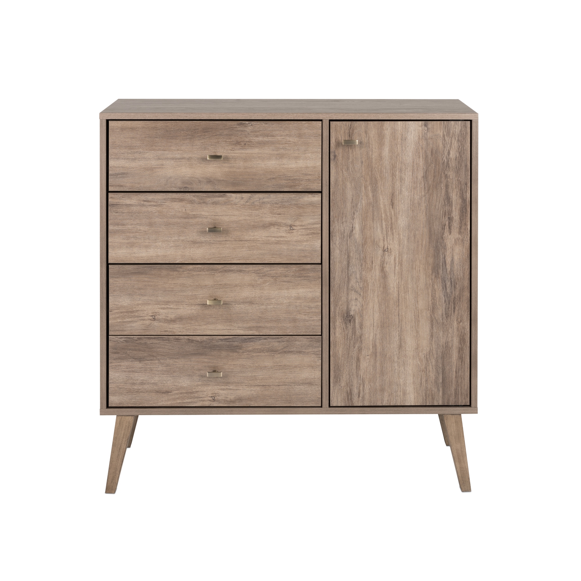 Prepac Milo Mid Century Modern 4-Drawer Chest with Door, Drifted Gray ...