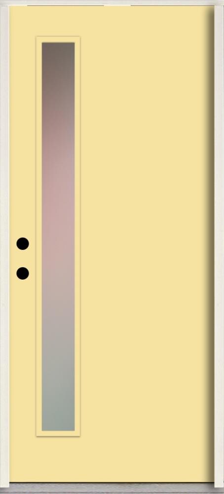 RELIABILT LO1065411 Spotlights 32-in x 80-in x 4-5/8-in Fiberglass 1/4 lite Right-hand inswing Cabana Yellow Paint Painted Prehung Front Door Insulating core