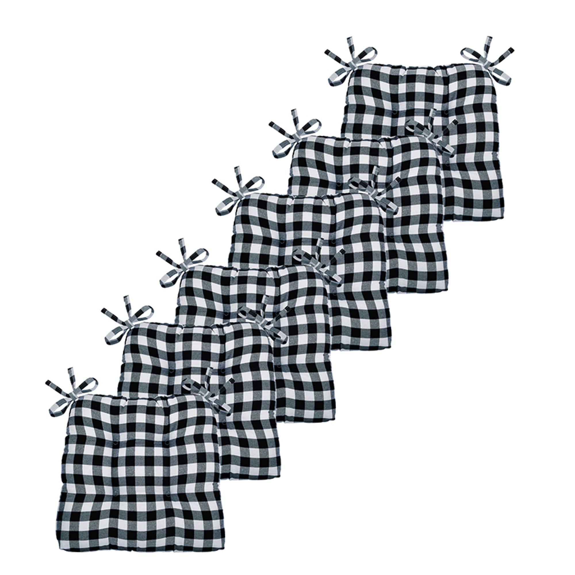 KATE AURORA - Country Living Gingham Plaid Checkered Country Farmhouse Chair Cushion Pads 6 Piece...
