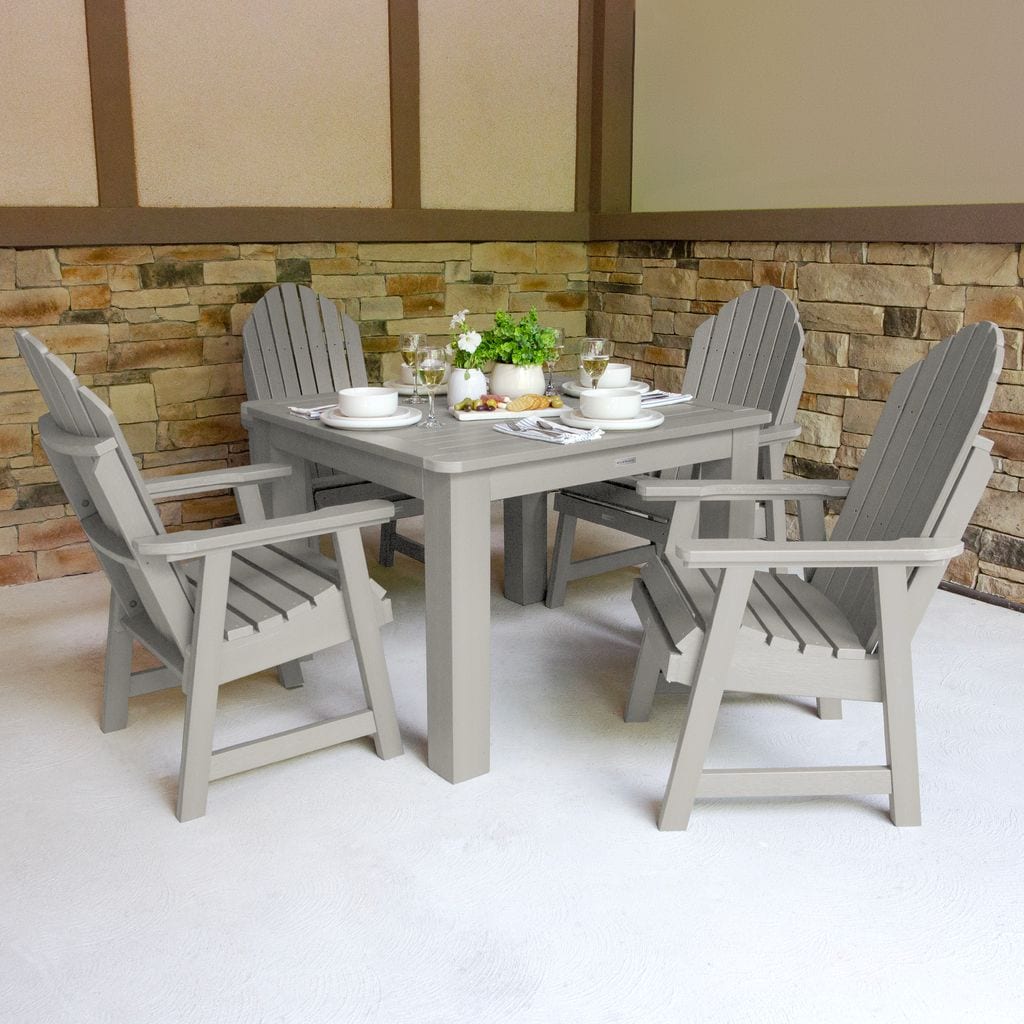 highwood AD-DNA44-HGR Hamilton 5 -Piece Harbor Gray Patio Dining Set Plastic Square Table with 4 Stationary Chairs