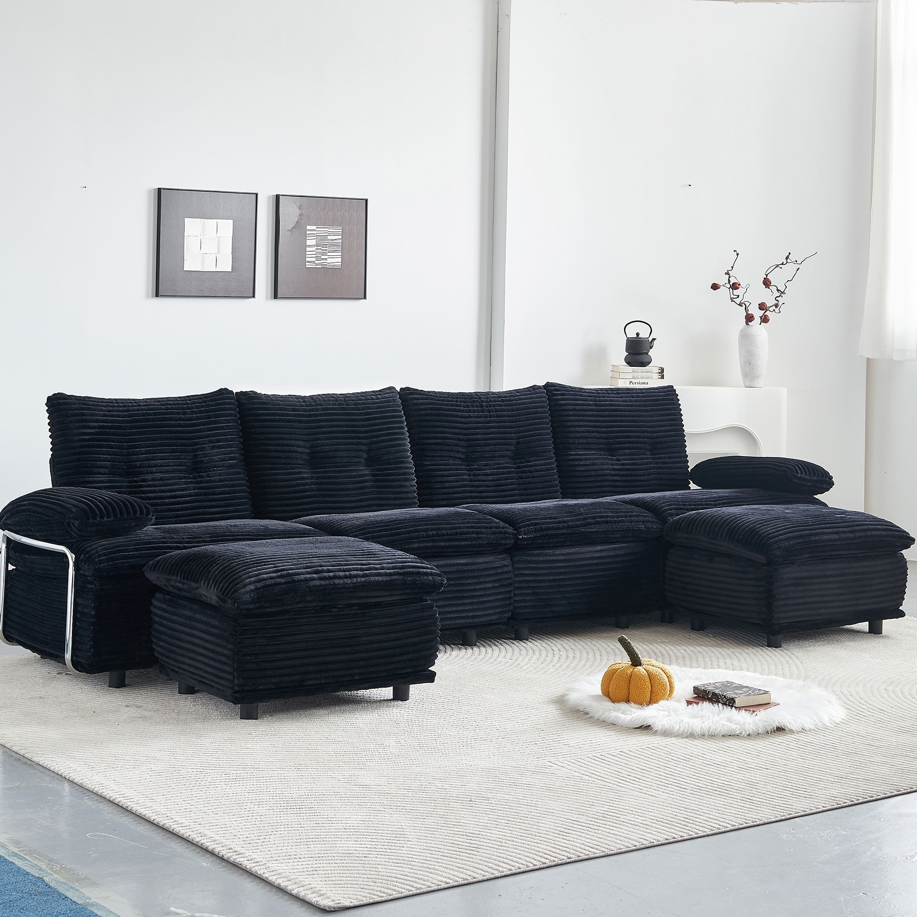 SINOFURN - 141-in W Modern Black 6+seats Sectional