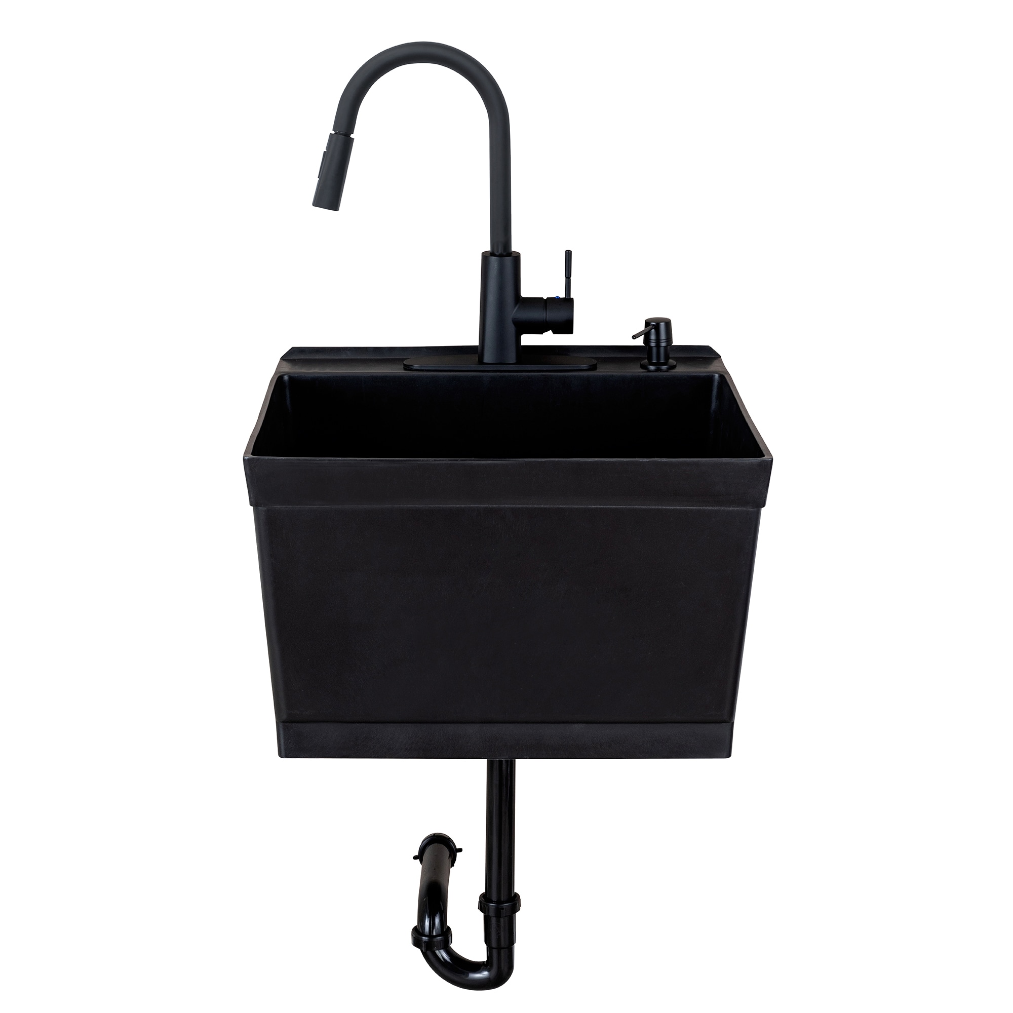 Black Wall Mount Utility Sink with Pull-Down Faucet
