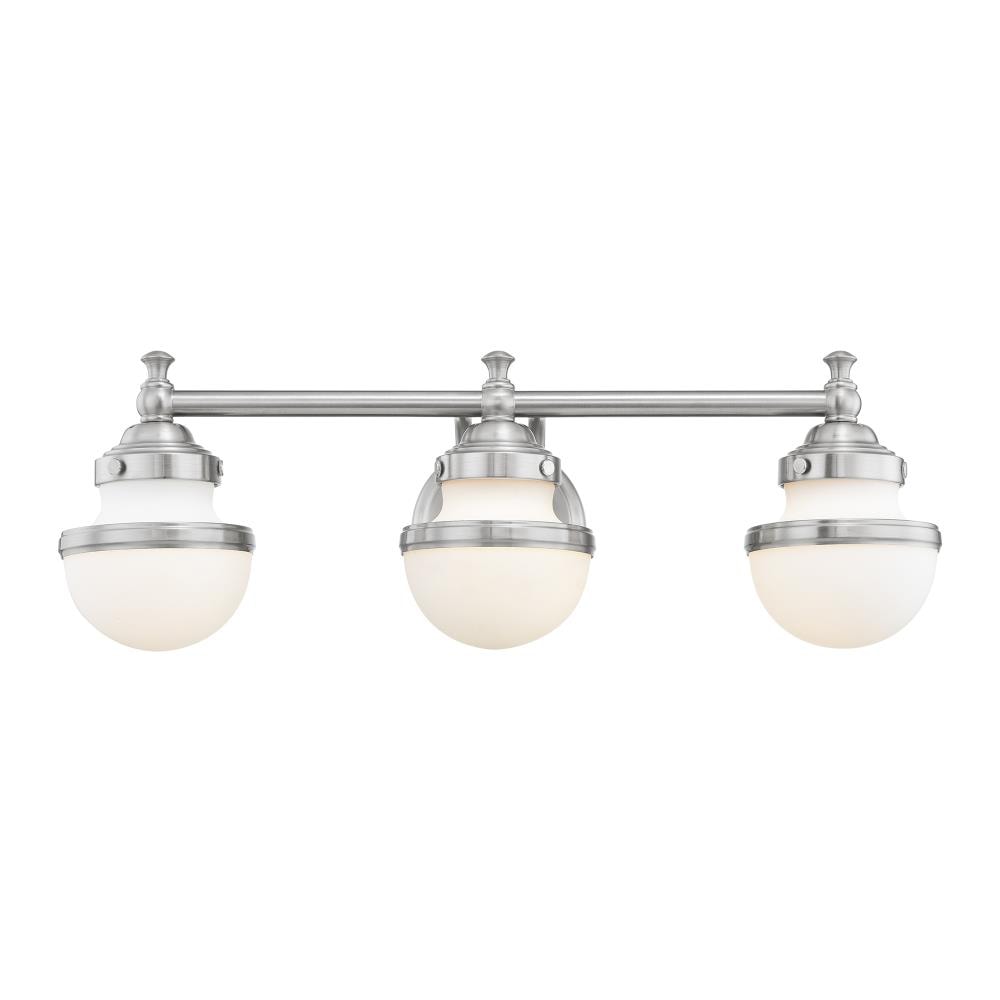 Sleek Brushed Nickel 3-Light Vanity with Satin Opal White Glass