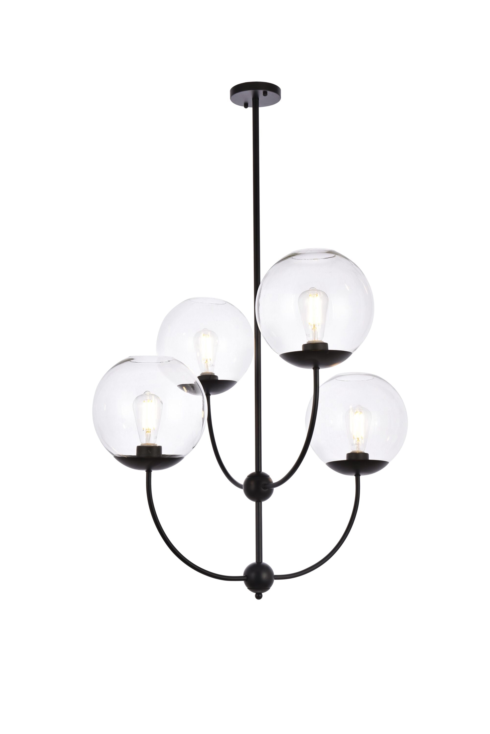Adjustable Height Black Iron Globe Pendant with Clear Glass Shade