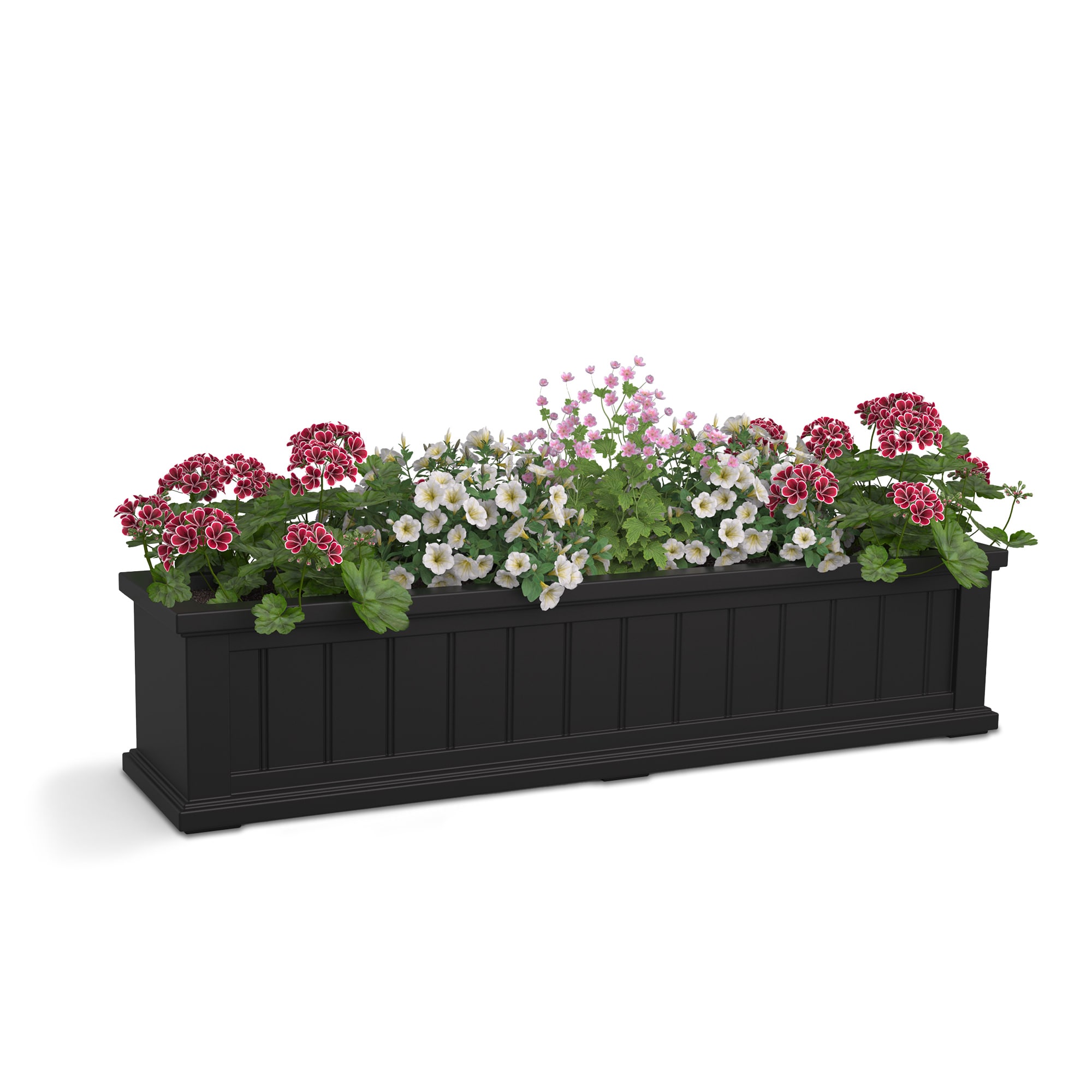 Mayne 4841-B Rectangle 48-in W Large Black Plastic Outdoor Window box with Drainage Holes with Self Watering