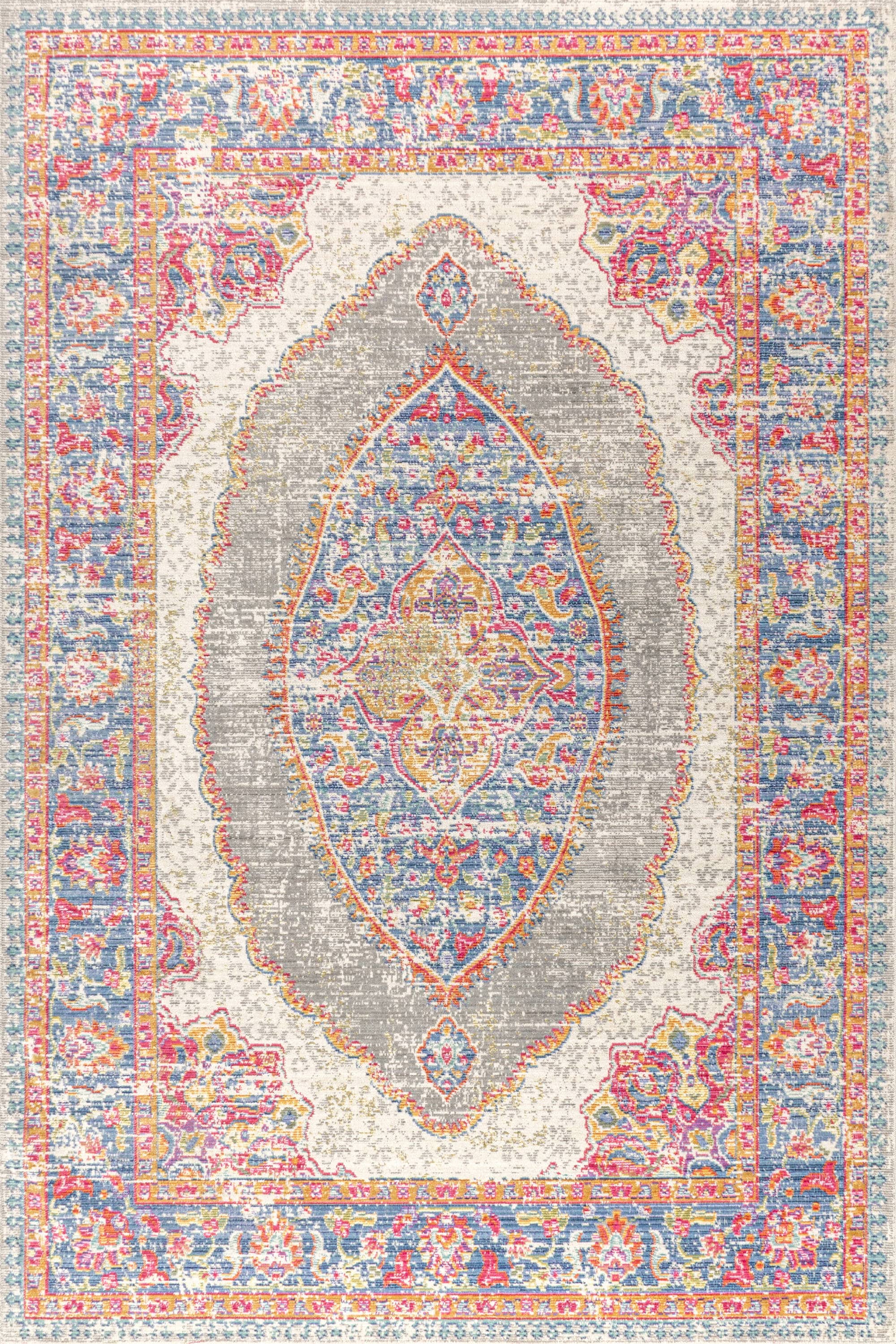 Kilia Blue and Gray Medallion Synthetic Area Rug
