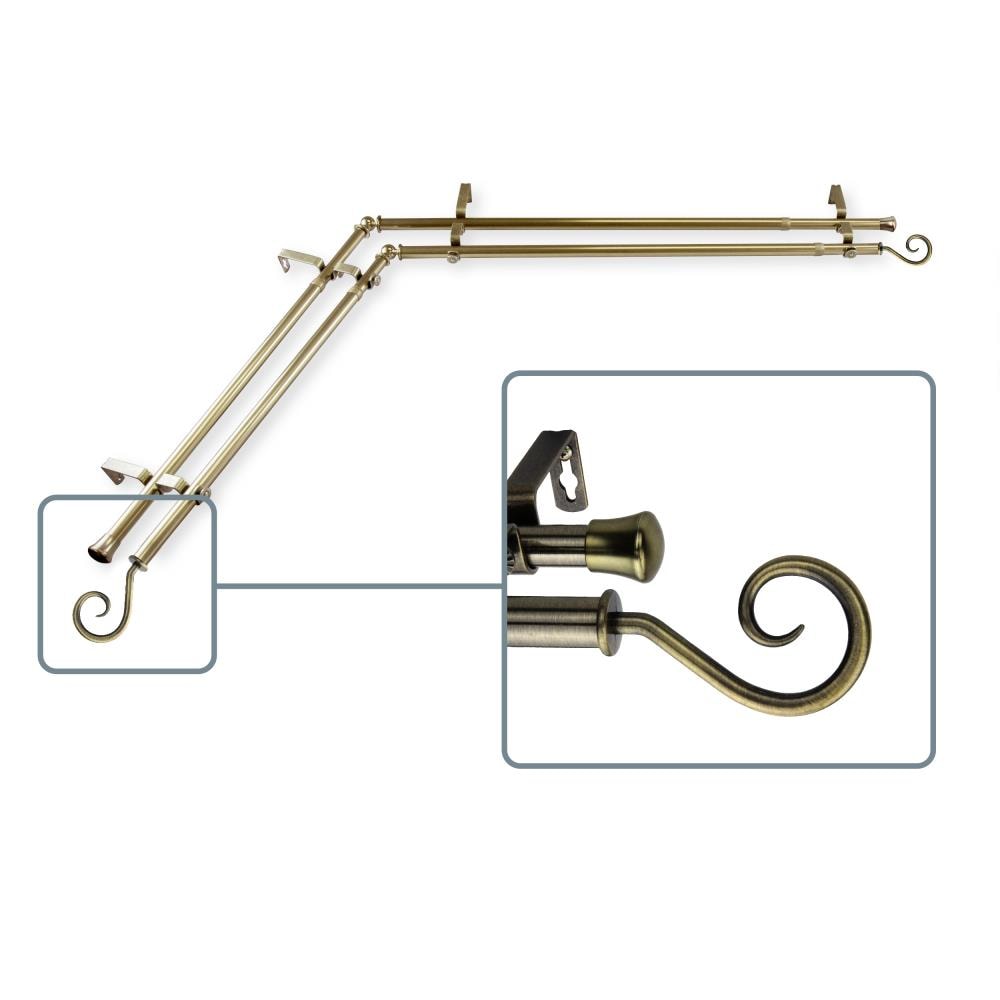 Hart & Harlow L4720-284CR Swirl 13/16-in#65279 double 28-in to 48-in Antique brass Steel Corner curtain rod with Finials