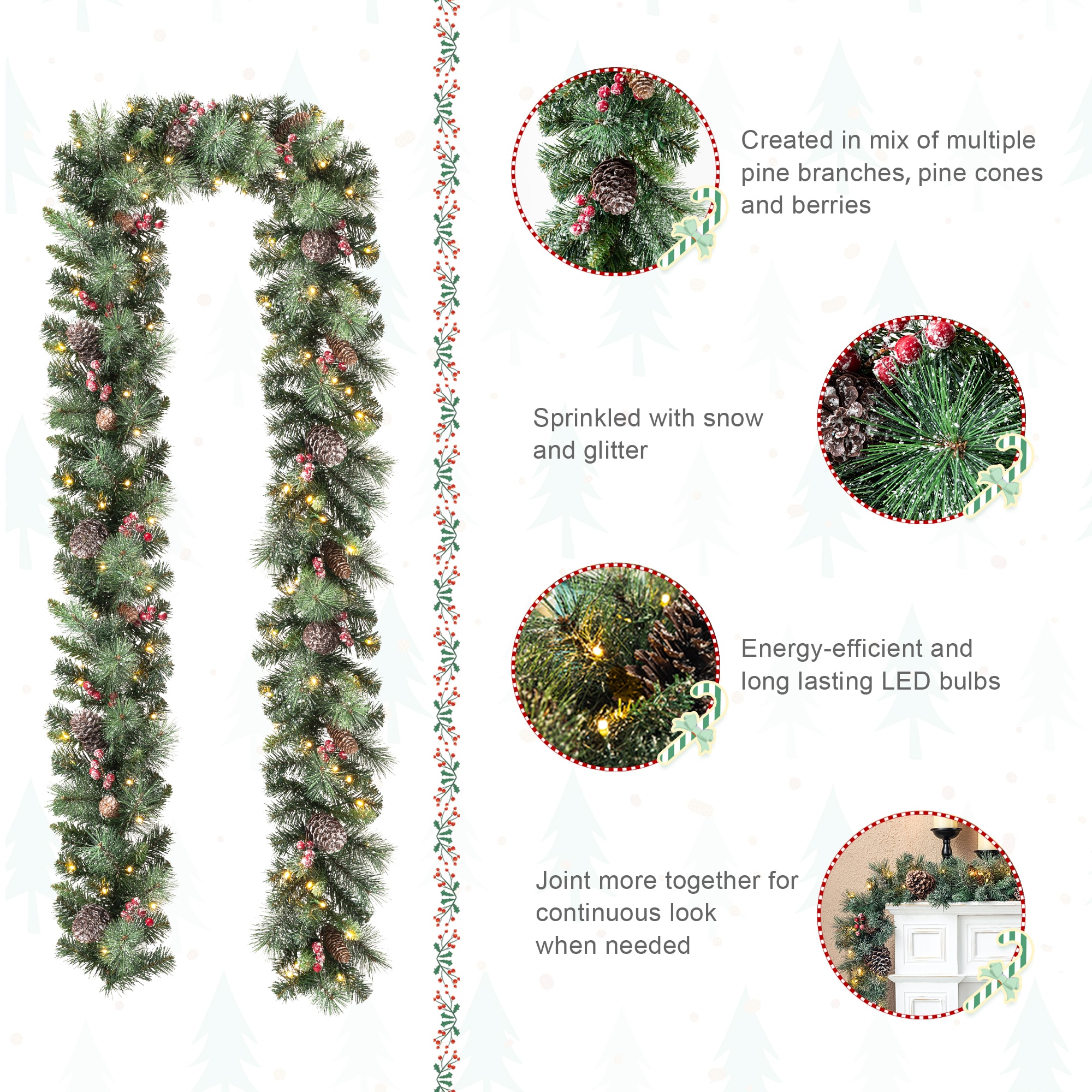 Glitzhome 2016000030 Artificial-Christmas-Garland - View #7