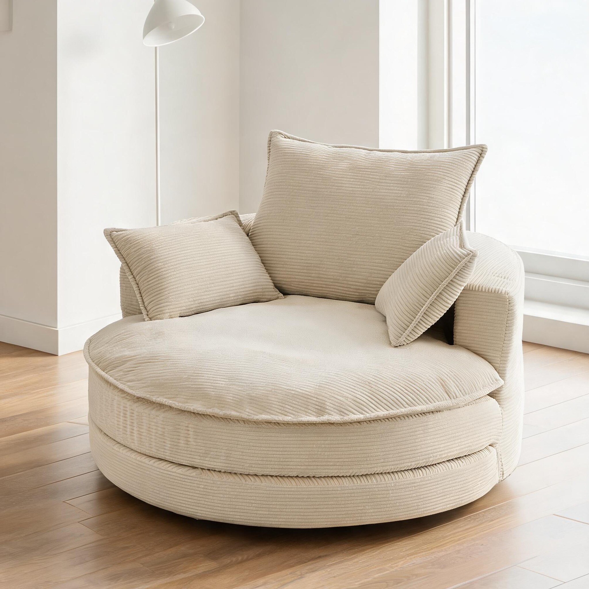 Watnature Oversized 2-Seater 360 Swivel Accent Barrel Chair Neutral ...