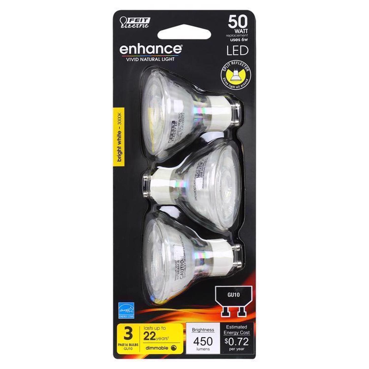 Feit Electric EJD3918562 Enhance MR16 GU10 LED Bulb Bright White 50 Watt Equivalence 3 pk