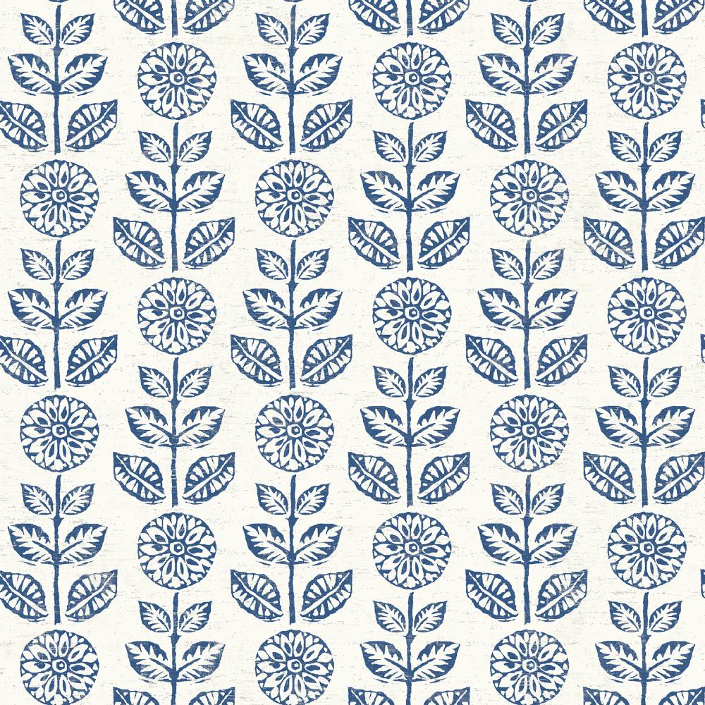 Brewster 2904-13512 Fresh Start Kitchen and Bath 56.4-Sq. Feet Navy Non-woven Floral Prepasted Water Activated Paste Wallpaper