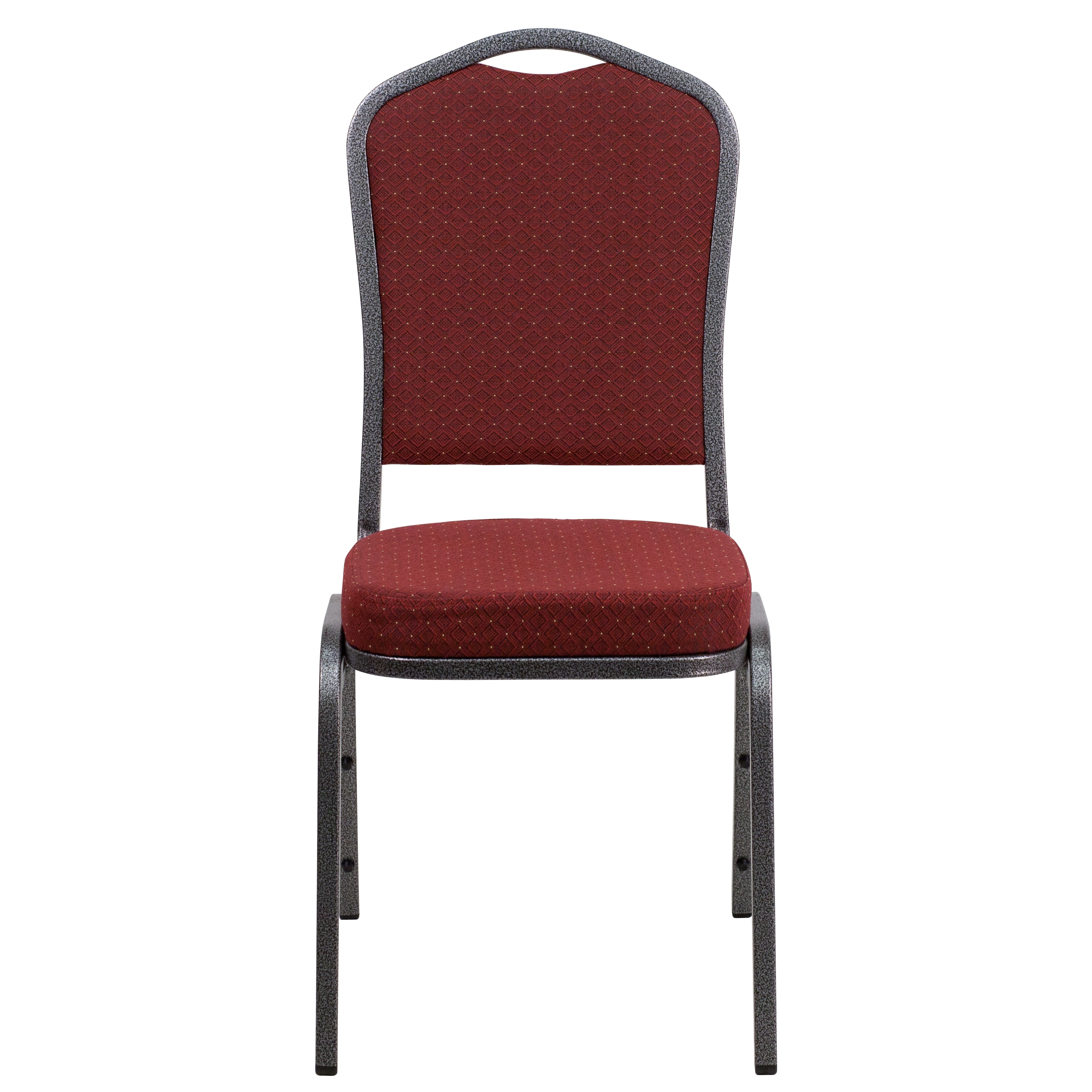 Burgundy Patterned Fabric Stacking Banquet Chair with Silver Frame
