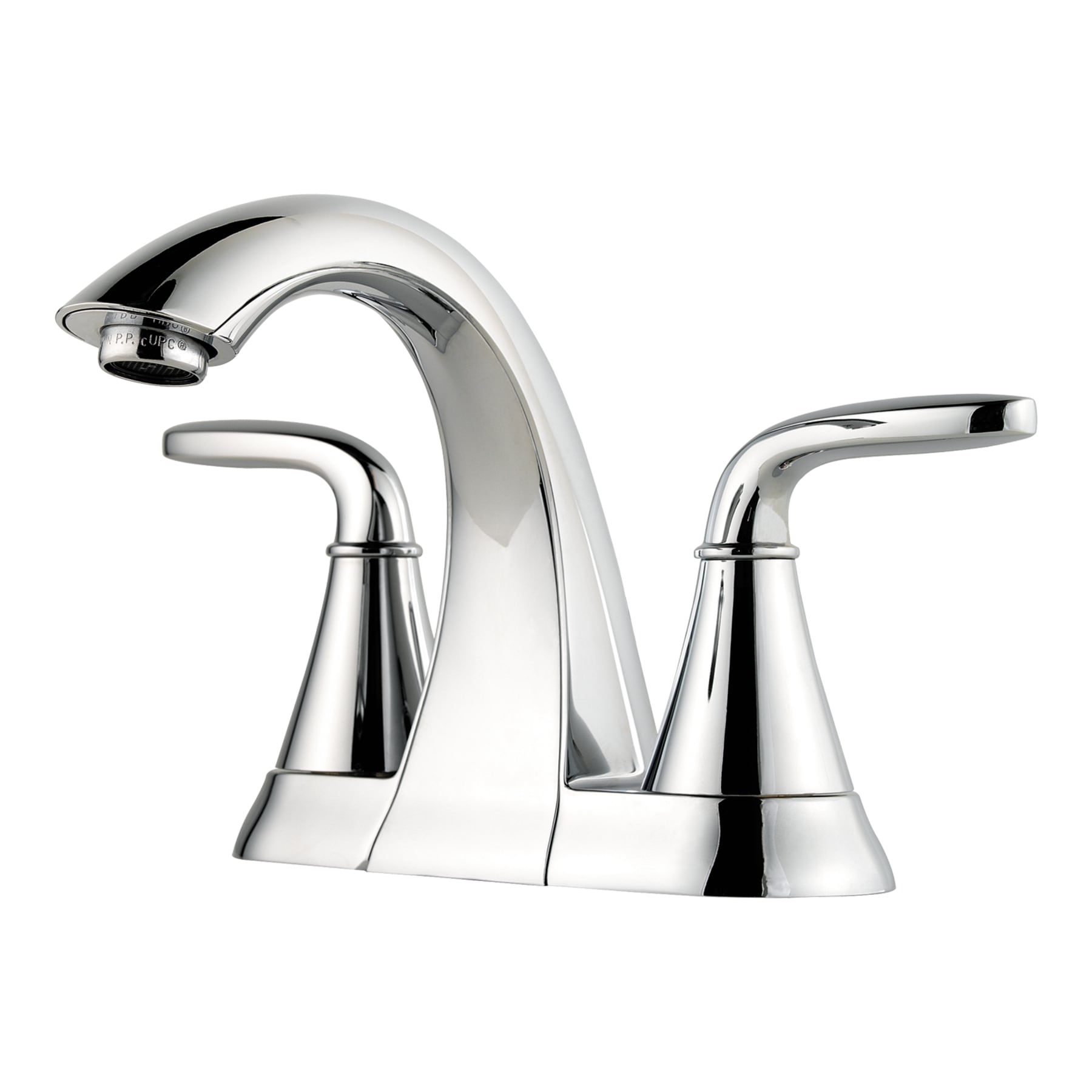 Pfister LF-048-PDCC Pasadena Polished Chrome 4-in centerset 2-handle WaterSense Mid-arc Residential Handle Bathroom Sink Faucet with Drain