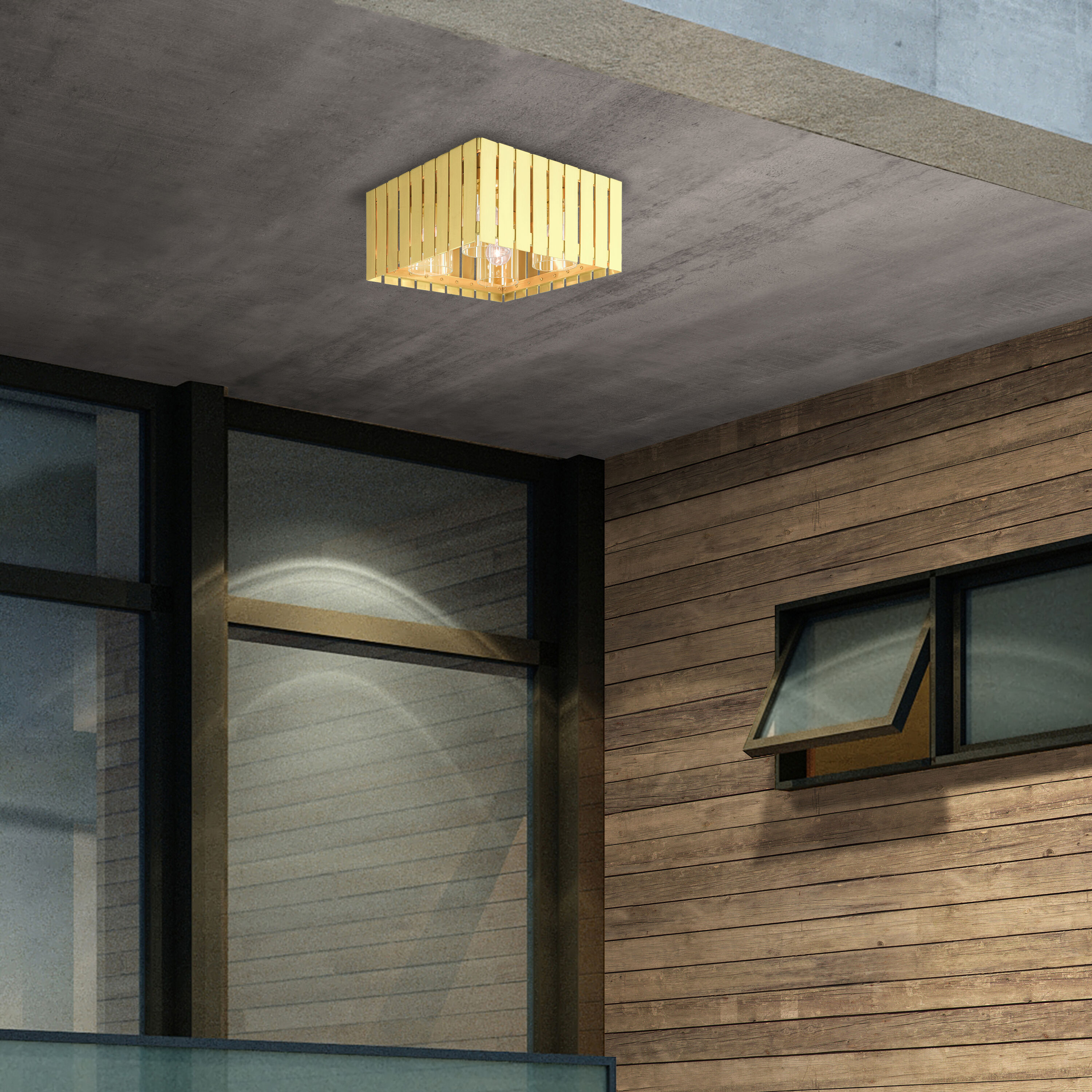 Satin Brass Greenwich Geometric 4-Light Indoor/Outdoor Flush Mount