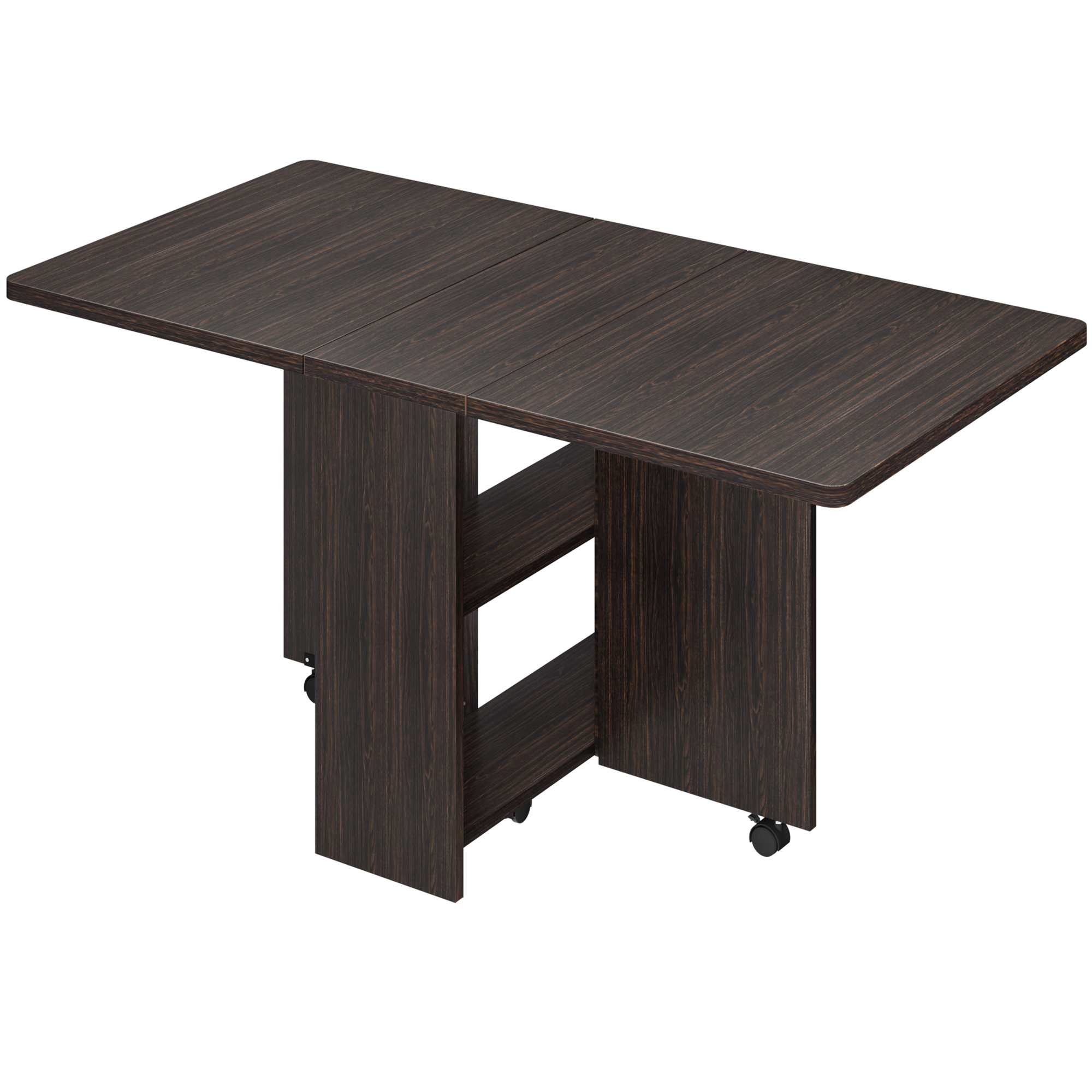 WhizMax PHO-0Y5P33E0-KLN Large Size Movable Space Saving Foldable Kitchen Table for 4 with 2 Storage Shelf and 6 Wheels for Small Spaces Kitchen and Dining Room Brown