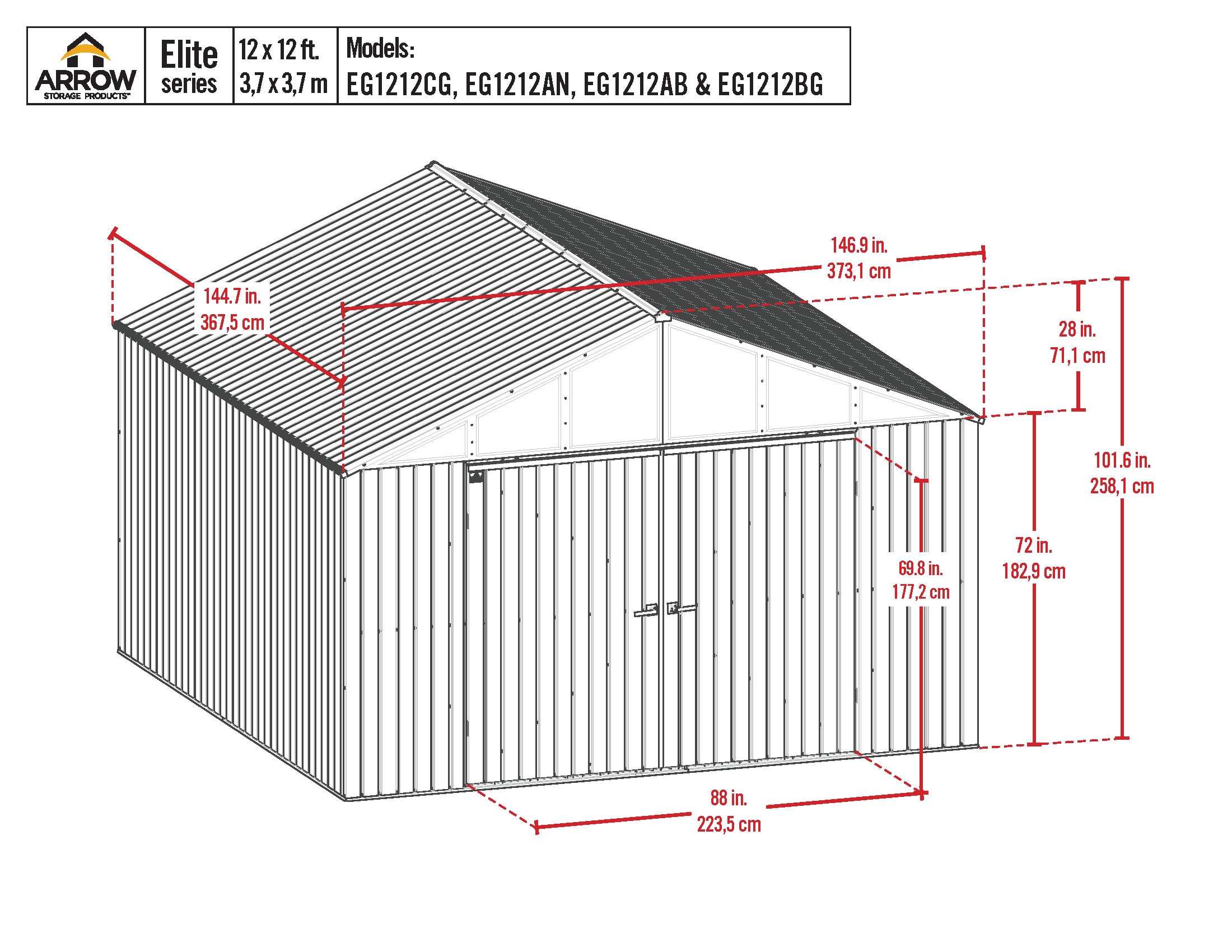 Elite 12' x 12' Cool Grey Steel Storage Shed Kit