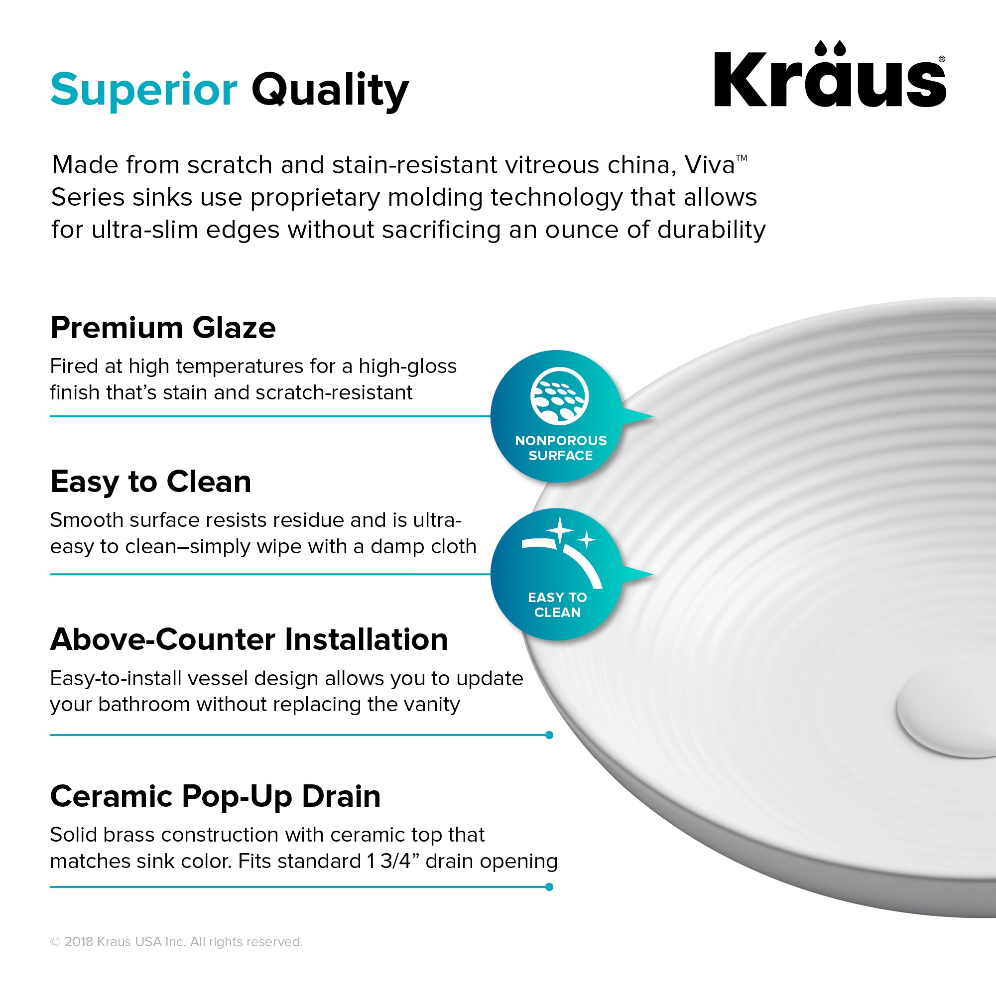 Kraus Viva White Ceramic Vessel Round Modern Bathroom Sink Drain Included (16.5-in x 16.5-in)