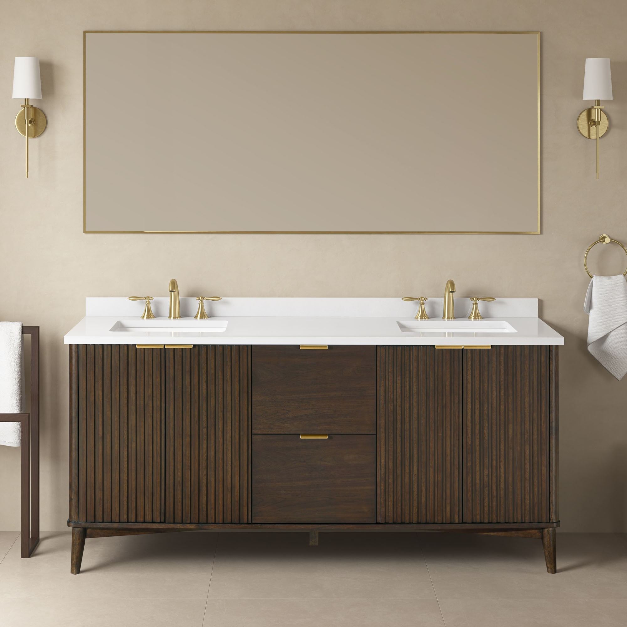 OVE Decors 15VVA-BER272-203 Gabi 72-in Dark Walnut Undermount Double Sink Bathroom Vanity with White Engineered Marble Top