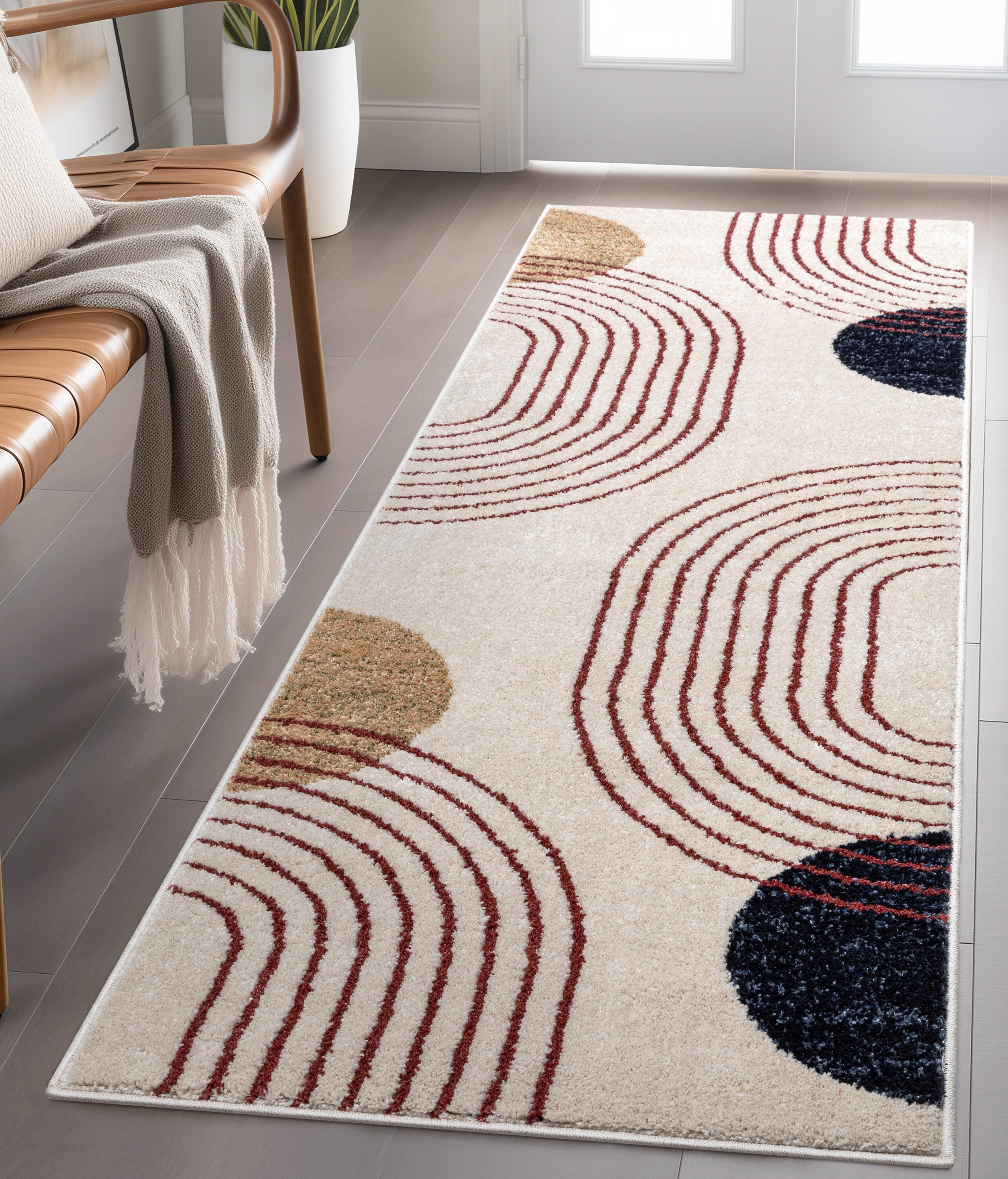 Well Woven OM-222-2 Omaha 2 x 8 (ft) Ivory Rectangular Indoor Geometric Mid-Century Modern Pet Friendly Runner rug