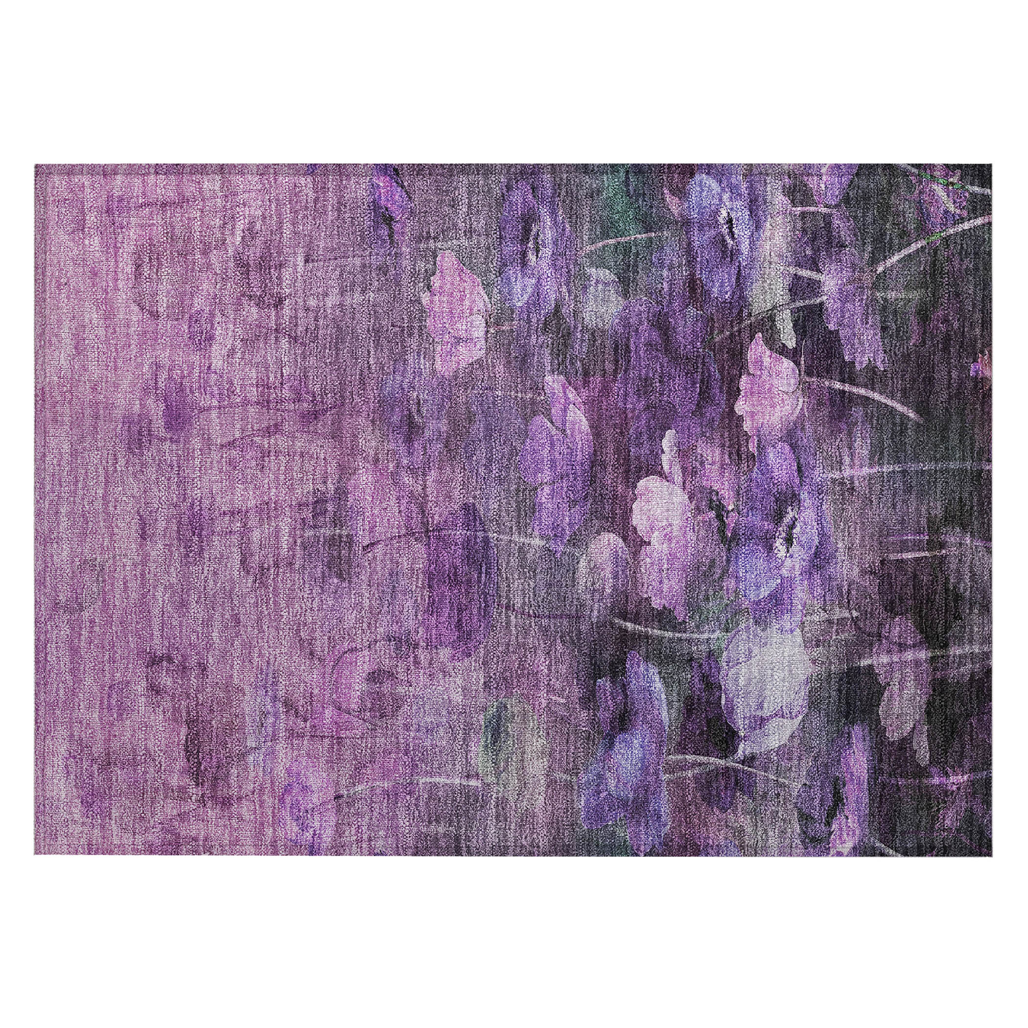 Addison Purple Floral Synthetic Rectangular Washable Area Rug