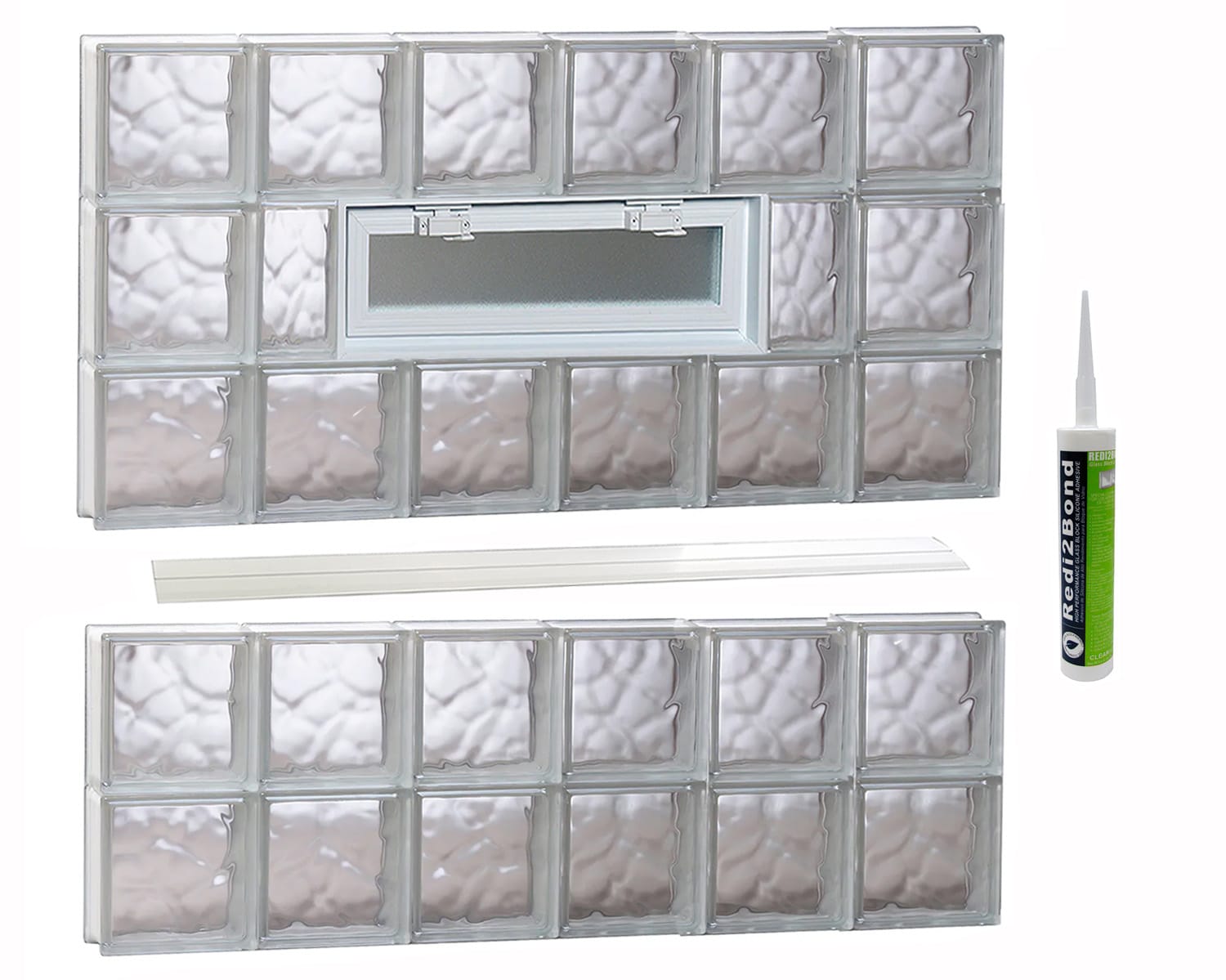 REDI2SET V4840DC Wavy Glass 46-1/2-in x 38-3/4-in Frameless Replacement Vented Glass Block Window